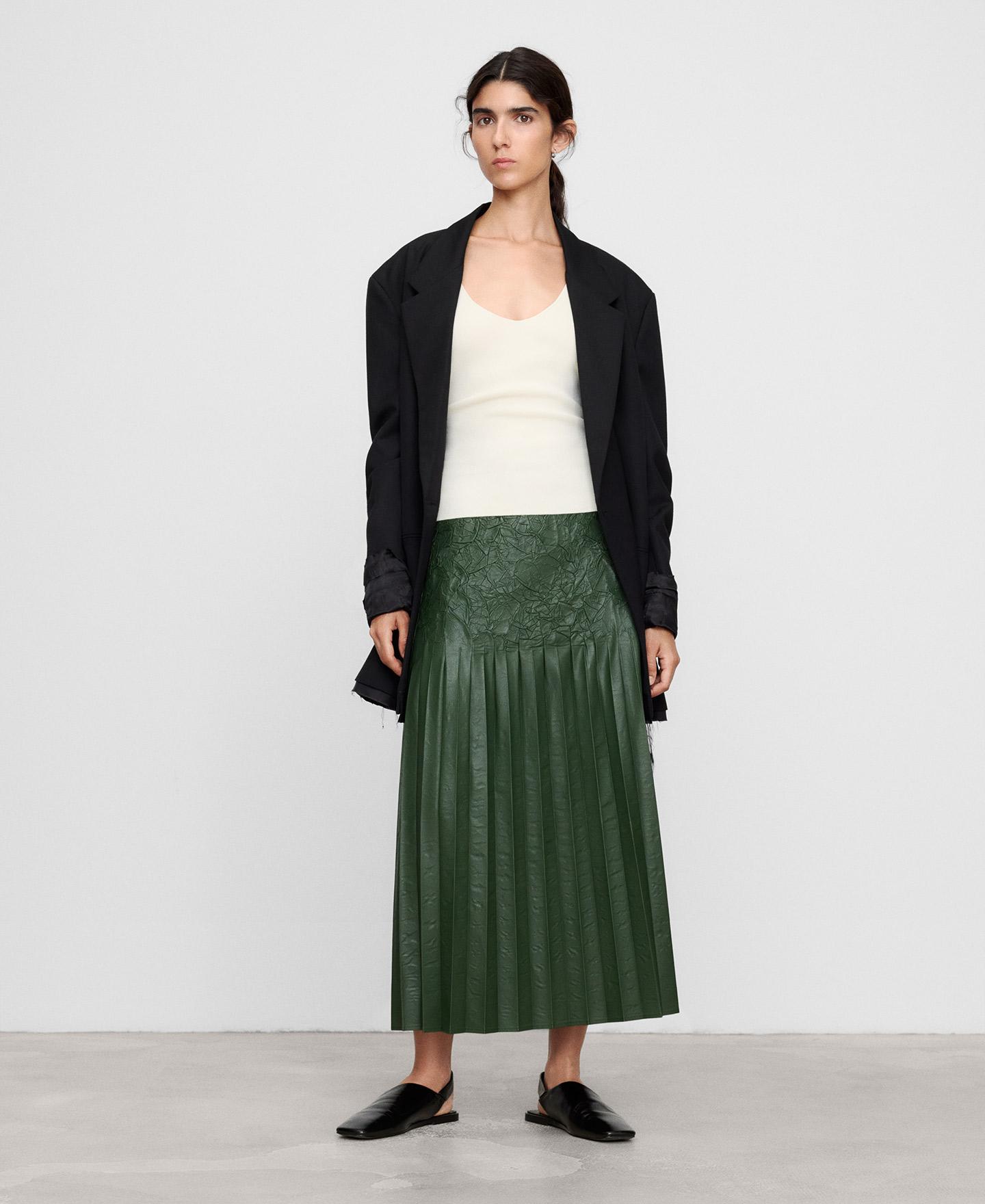 Falda midi plisada en piel no piel - Adolfo Dominguez - Verde Verde-2