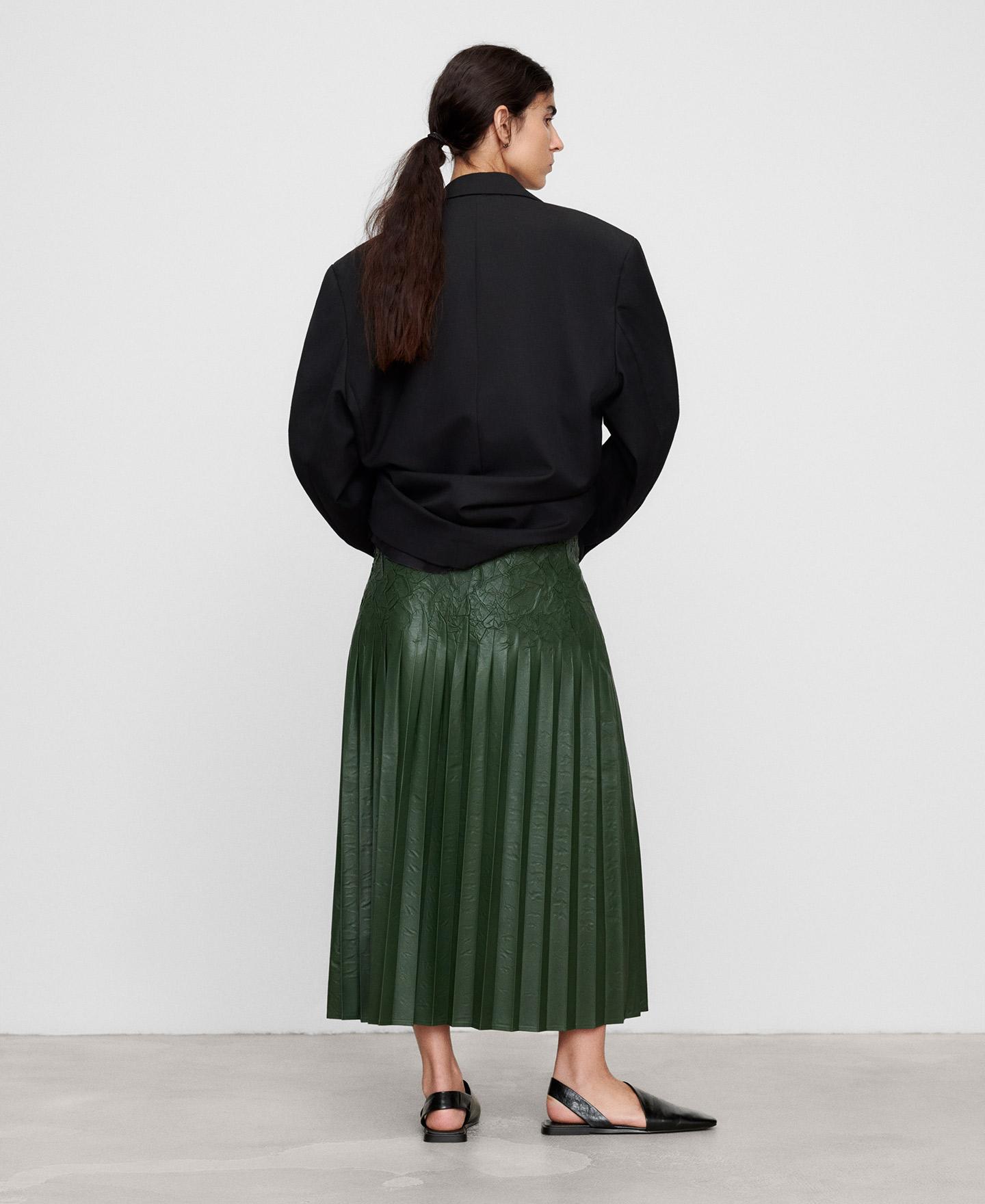 Falda midi plisada en piel no piel - Adolfo Dominguez - Verde Verde-3