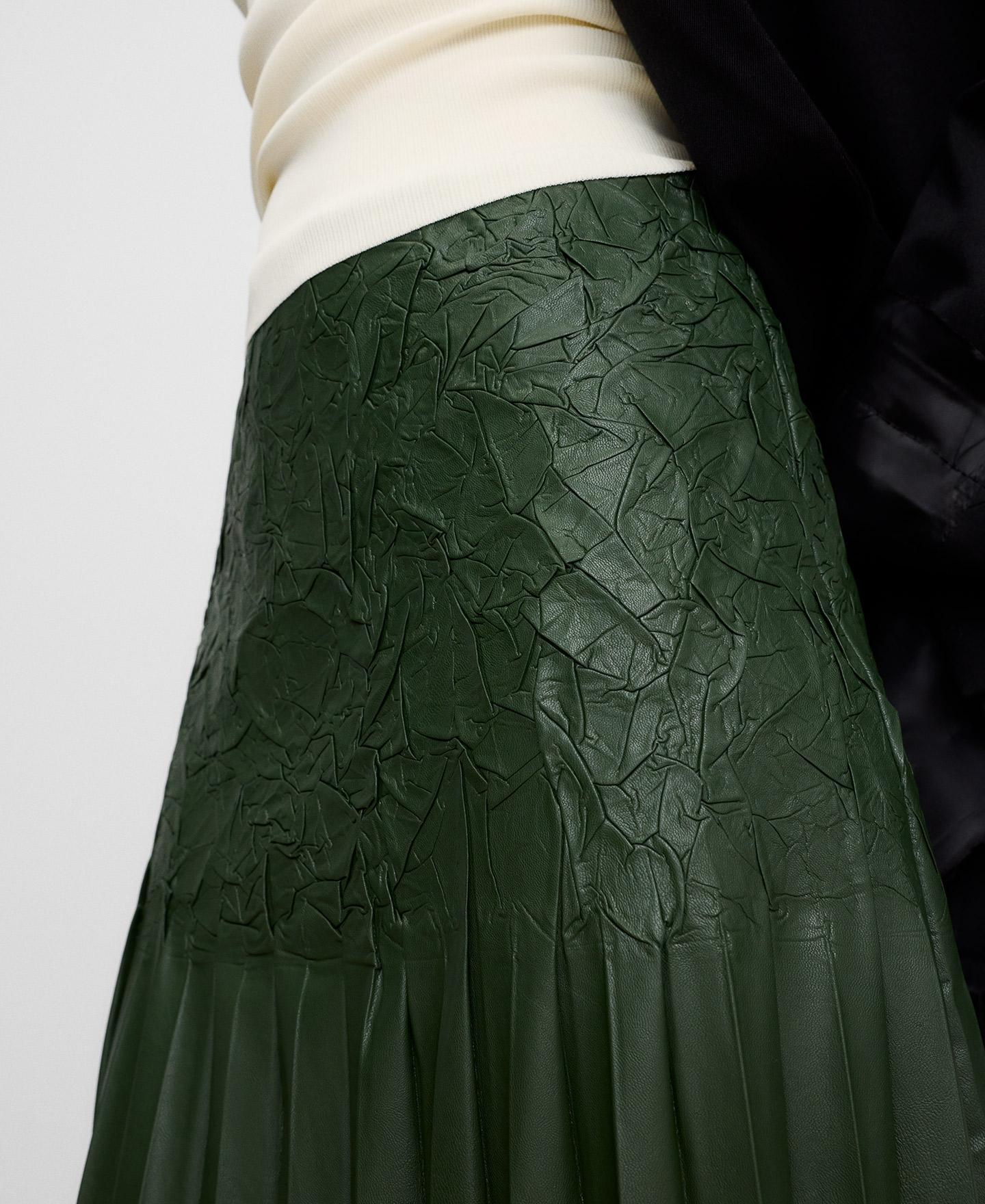 Falda midi plisada en piel no piel - Adolfo Dominguez - Verde Verde-4