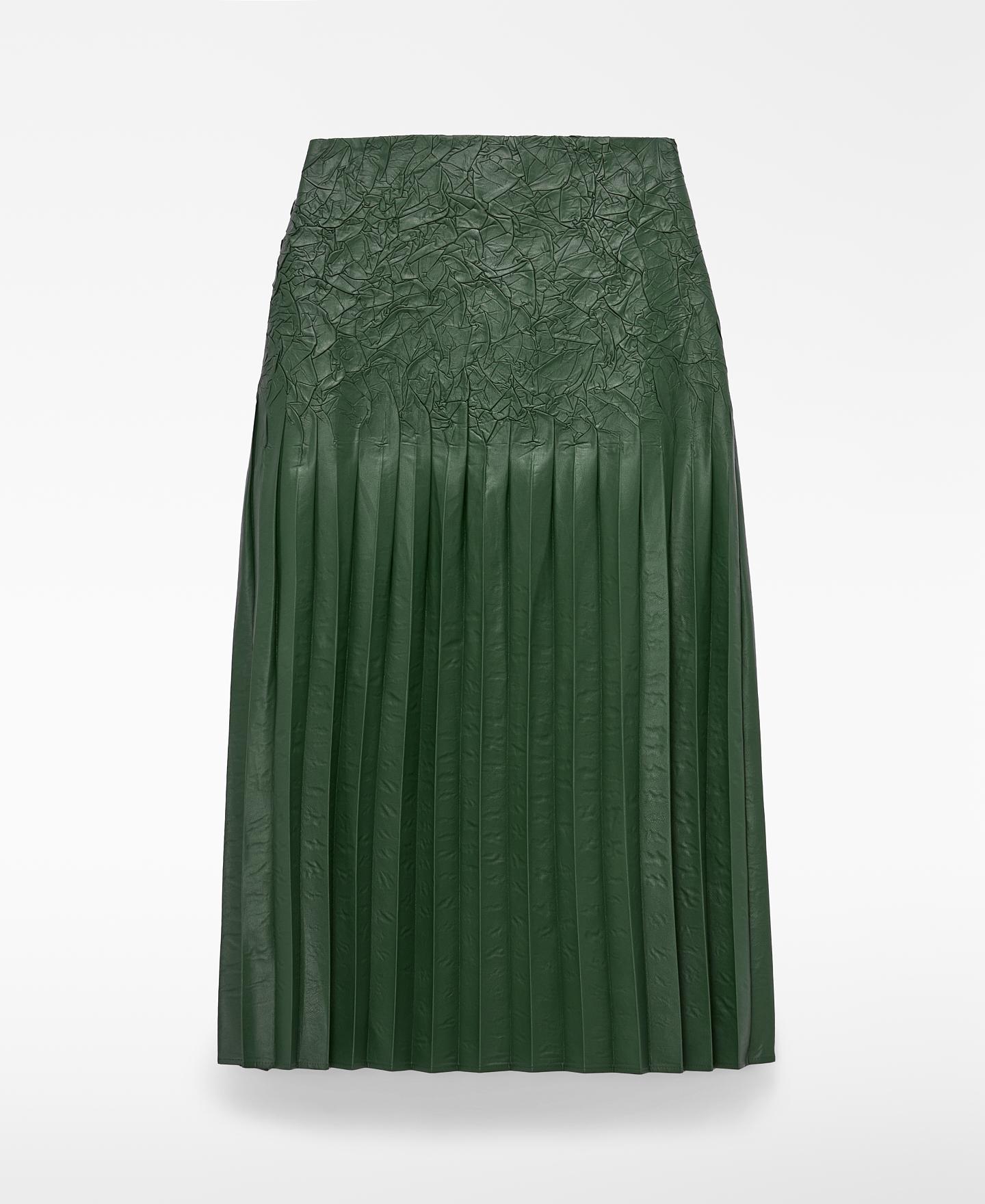 Falda midi plisada en piel no piel - Adolfo Dominguez - Verde Verde-5