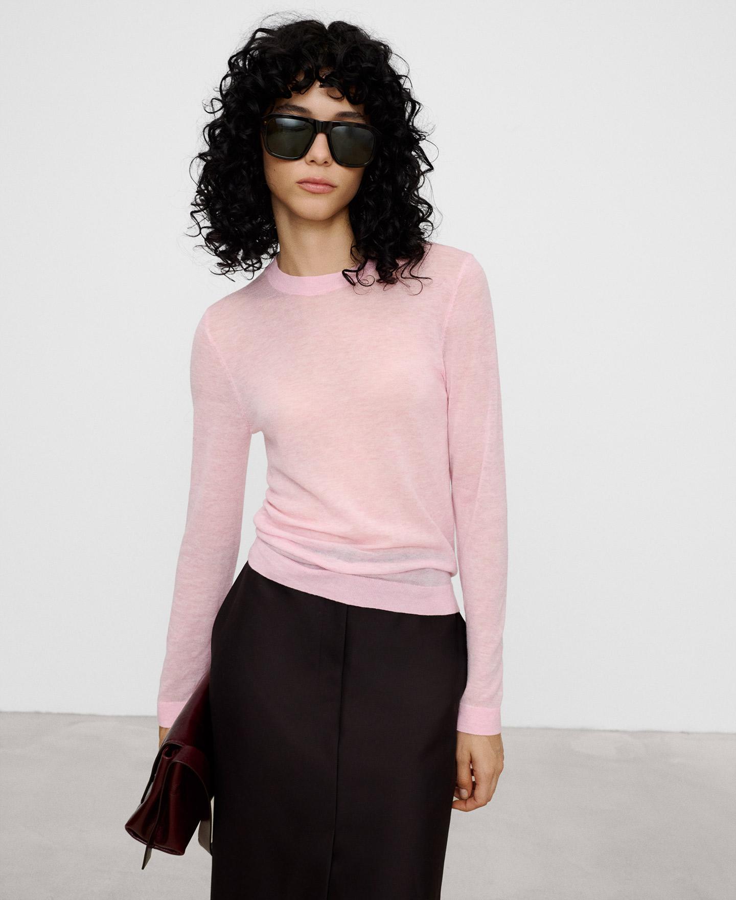 Jersey de mujer entallado en punto fino de lana merino - Adolfo Dominguez - Rosa Rosa-1