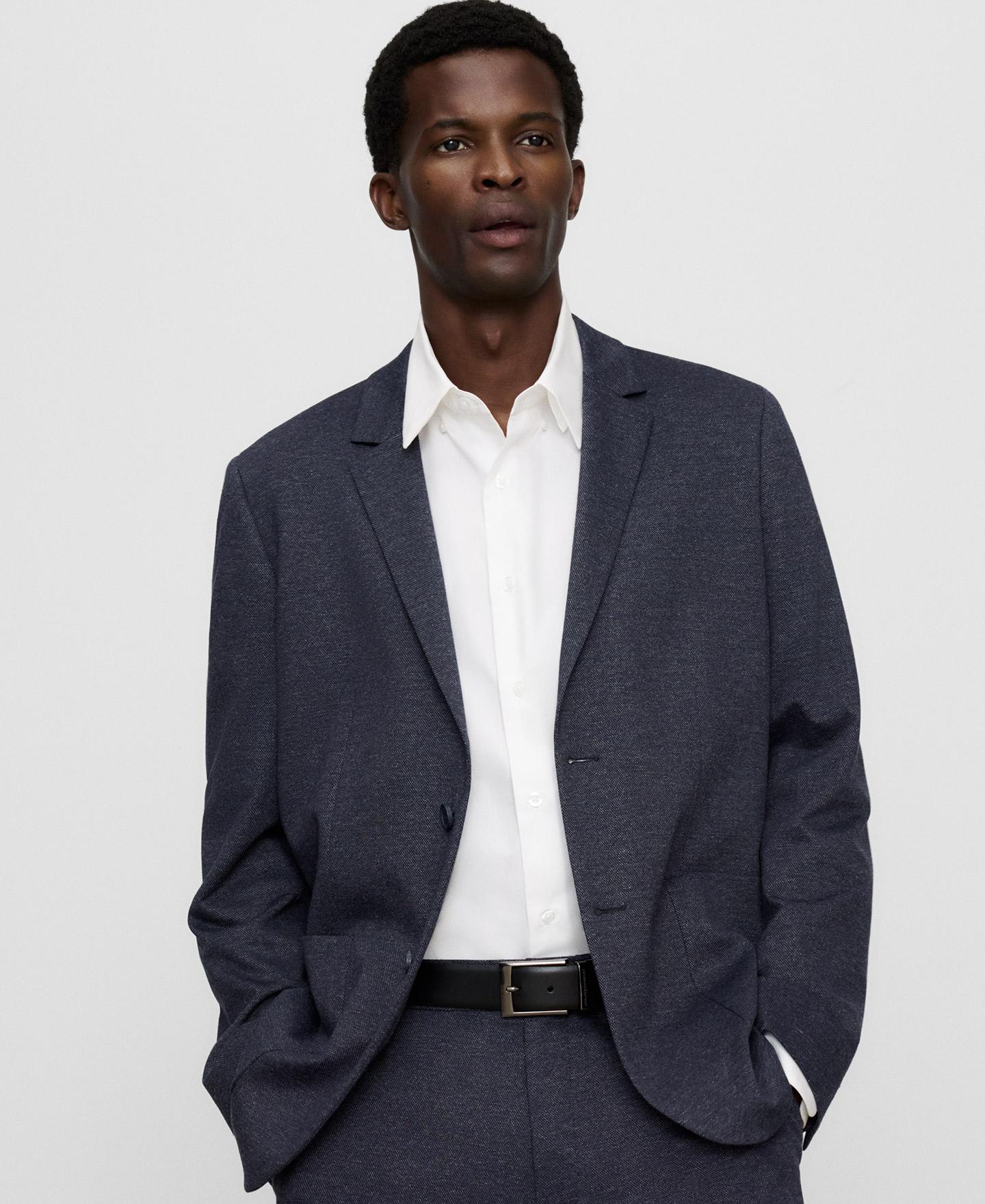 Blazer de hombre regular fit con textura microdibujo - Adolfo Dominguez - Azul Azul-1