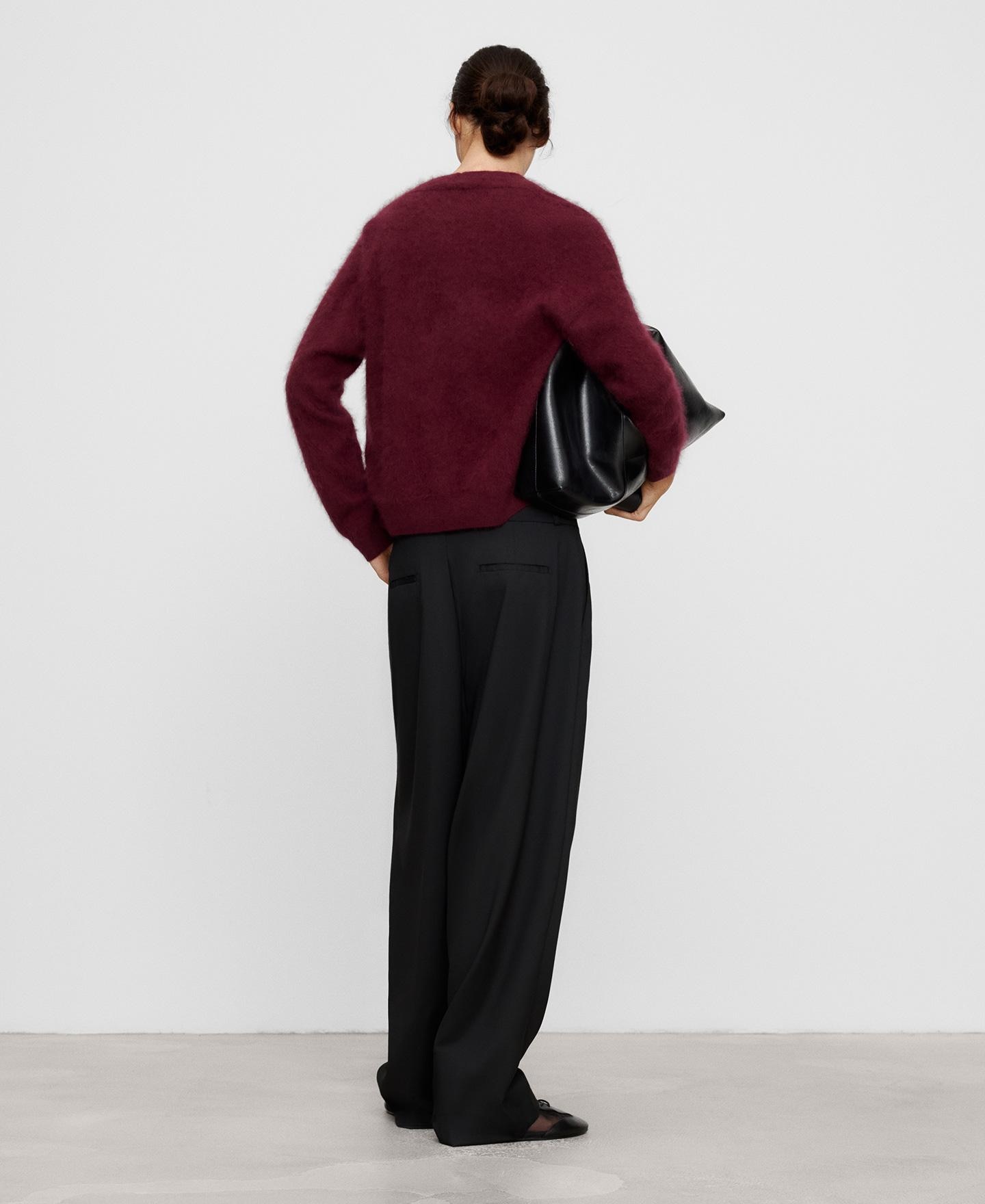 Cárdigan cardado de mujer en lana merino con cuello pico - Adolfo Dominguez - Burdeos Burdeos-3