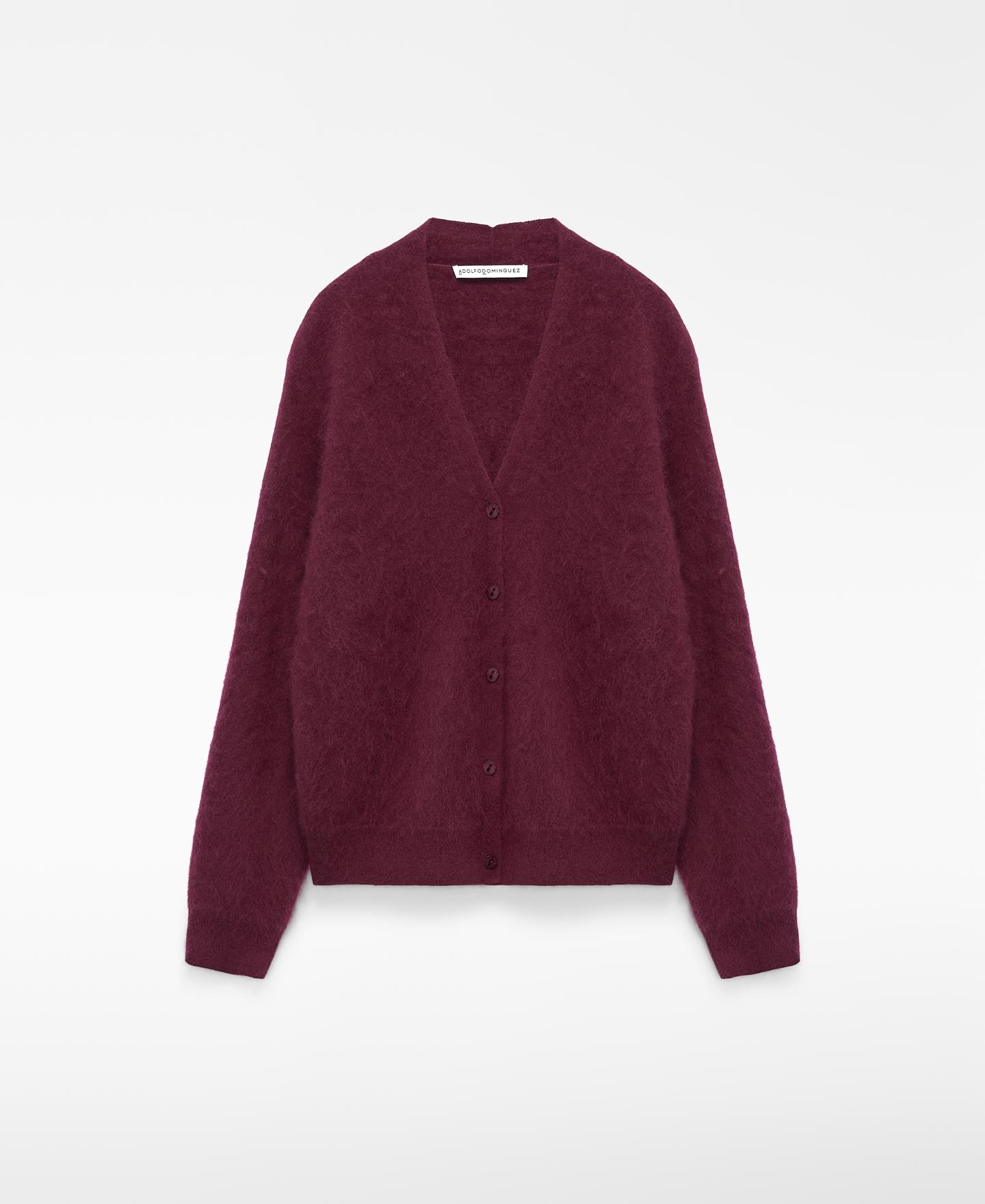 Cárdigan cardado de mujer en lana merino con cuello pico - Adolfo Dominguez - Burdeos Burdeos-6