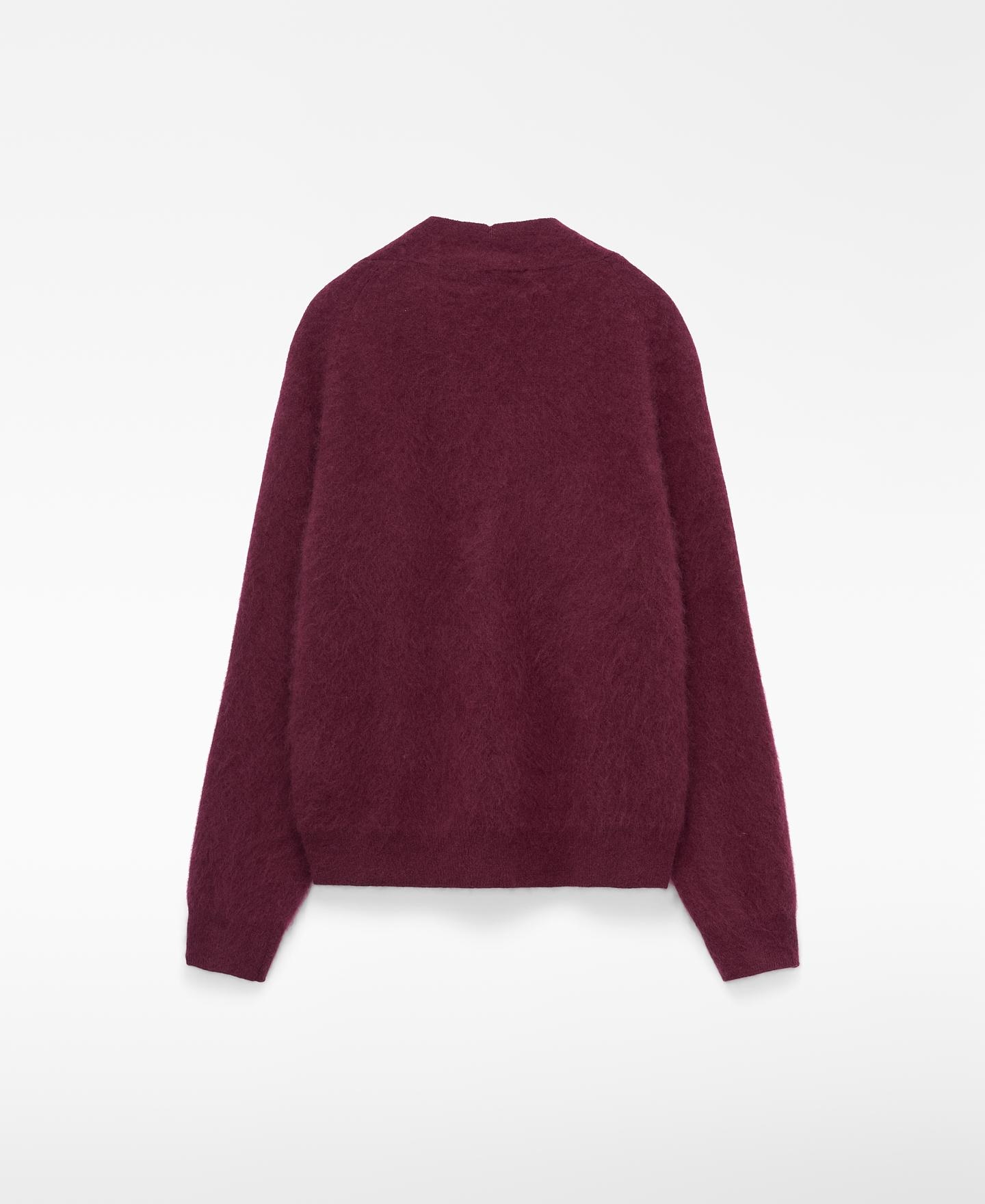 Cárdigan cardado de mujer en lana merino con cuello pico - Adolfo Dominguez - Burdeos Burdeos-5