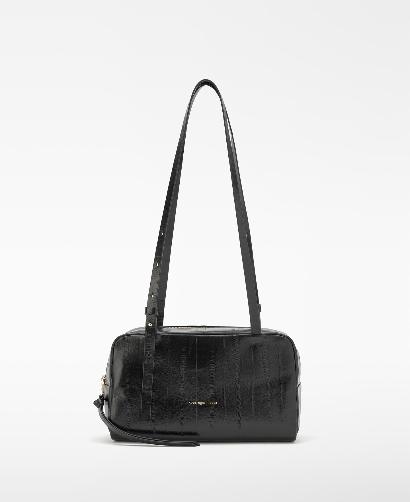 Imagen 0 de Bolso de hombro orión de piel con grabado Negro