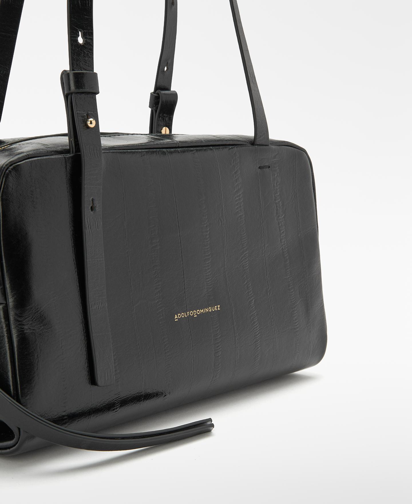 Bolso de hombro orión de piel con grabado - Adolfo Dominguez - Negro Negro-5
