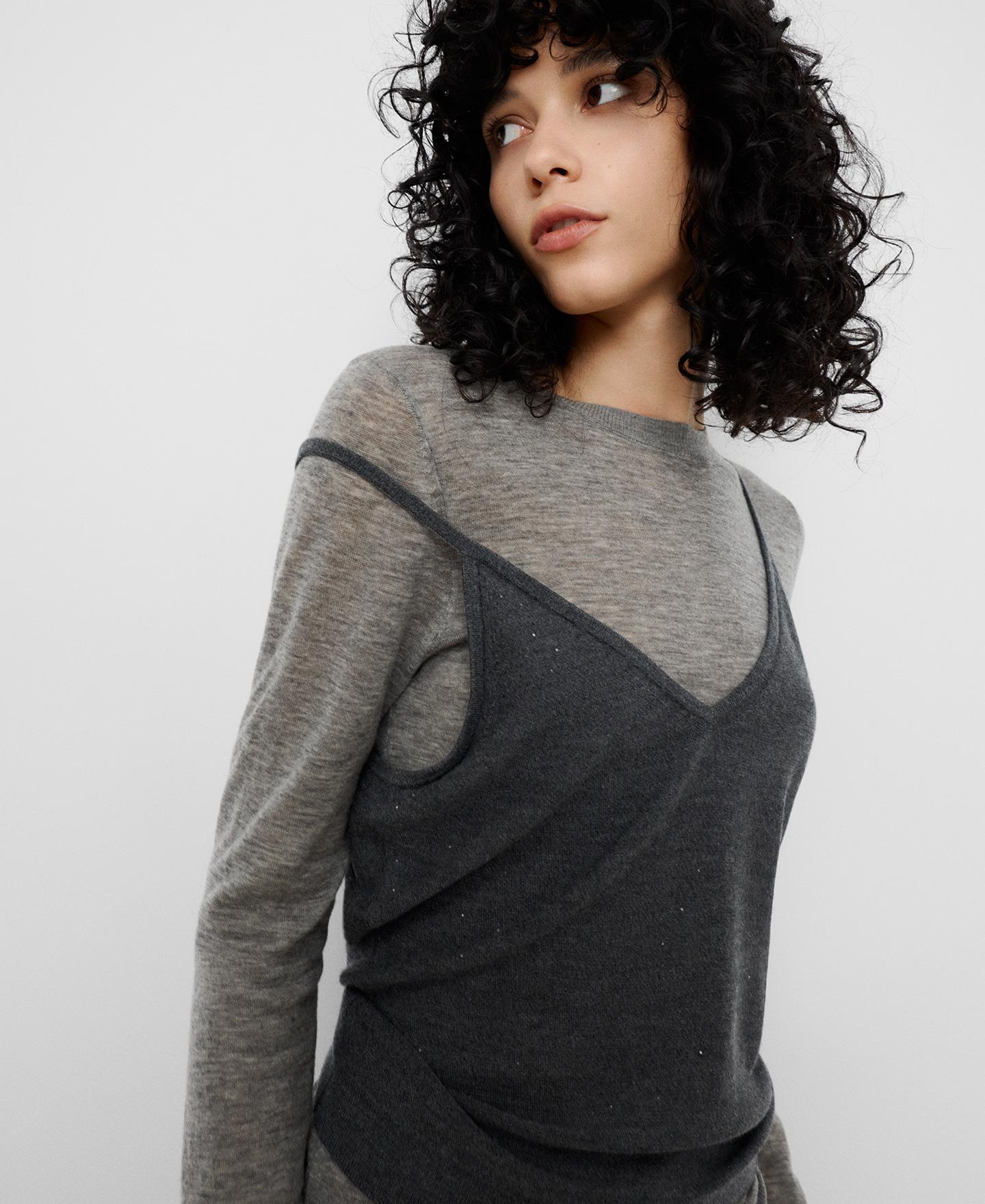 Top de mujer con lana merino y microlentejuelas - Adolfo Dominguez - Gris marengo Gris marengo-4
