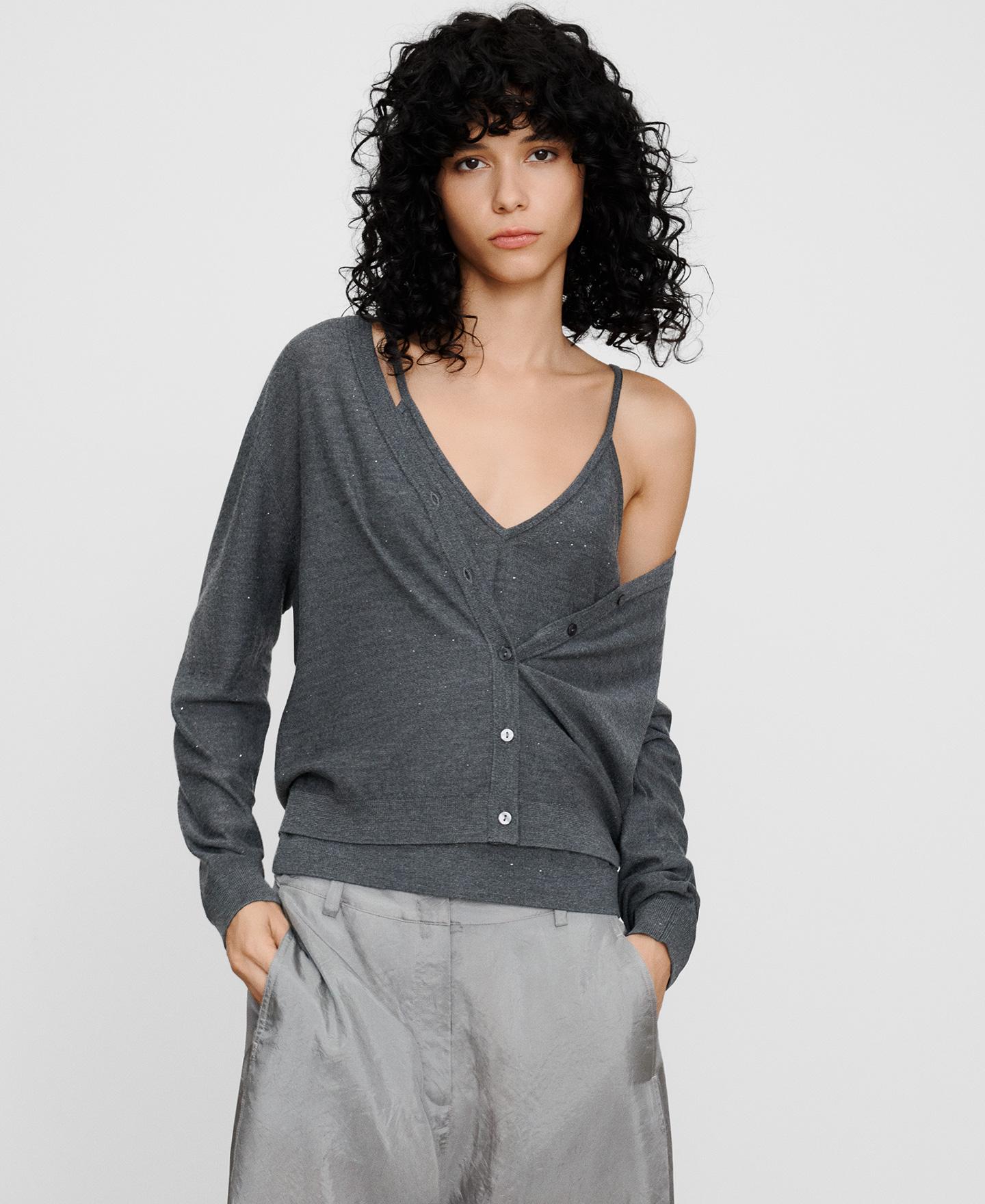 Imagen 0 de Cárdigan de mujer con lana merino y microlentejuelas Gris