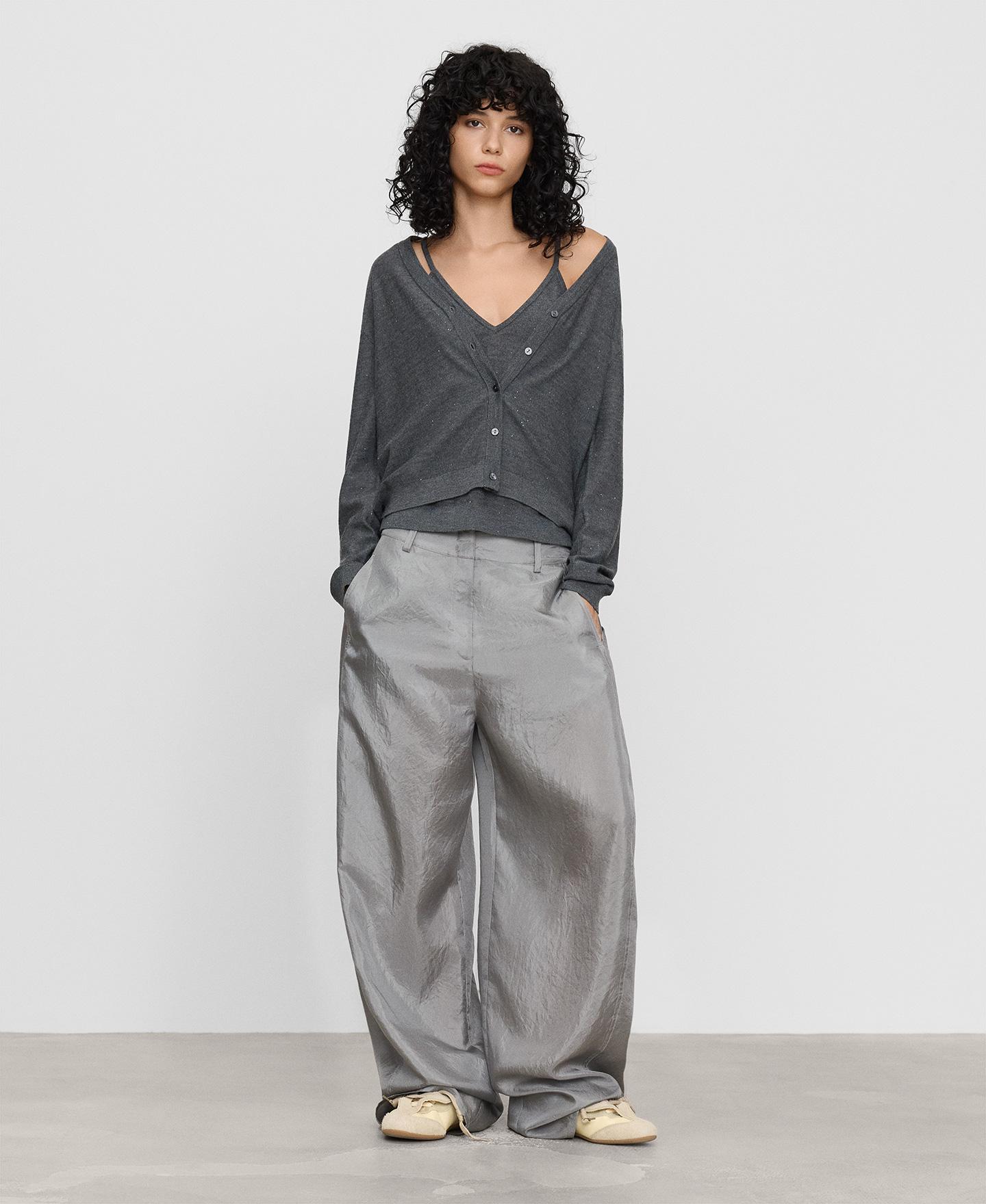 Cárdigan de mujer con lana merino y microlentejuelas - Adolfo Dominguez - Gris Gris-2