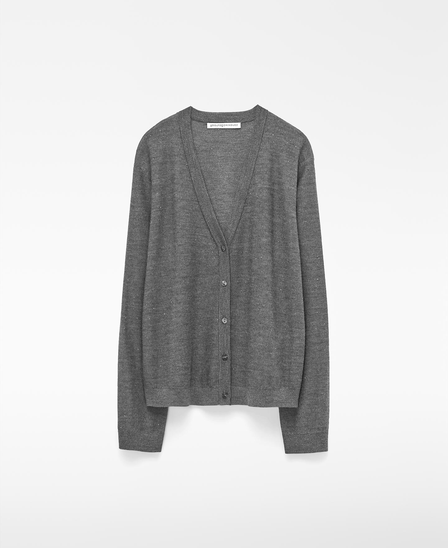 Cárdigan de mujer con lana merino y microlentejuelas - Adolfo Dominguez - Gris Gris-5