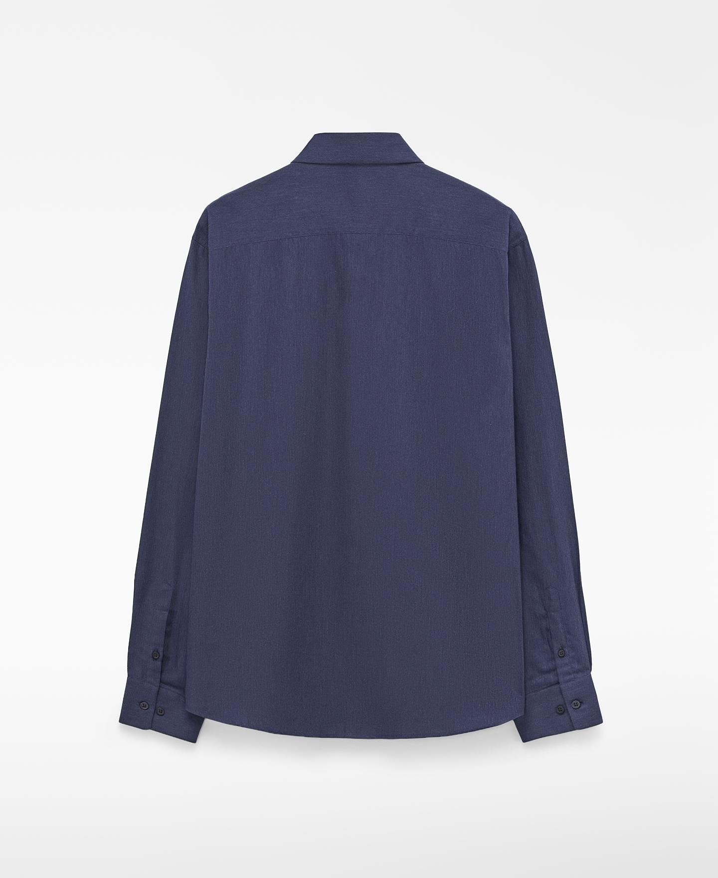 Camisa de hombre regular fit de algodón con cuello italiano - Adolfo Dominguez - Azul oscuro Azul oscuro-5