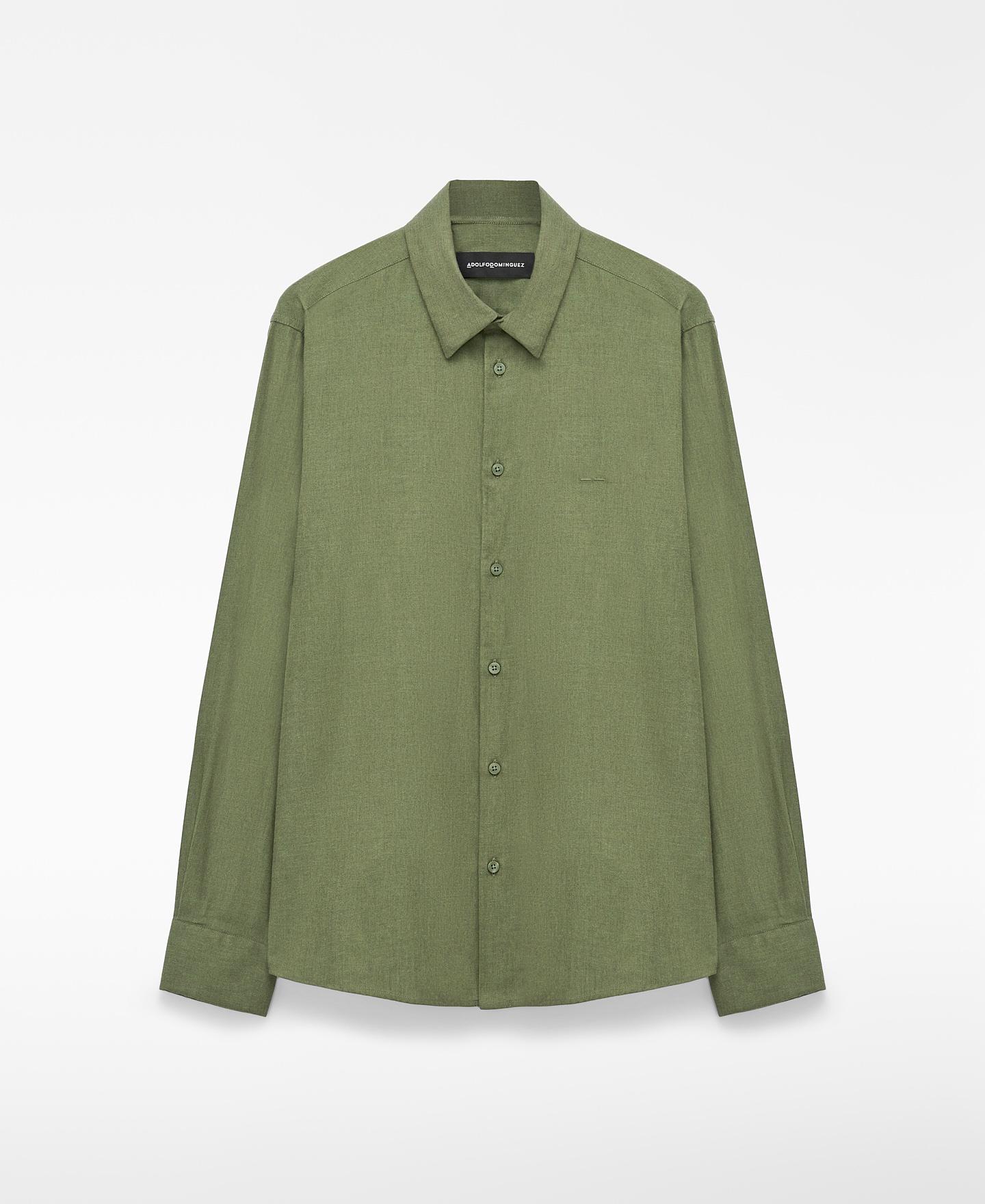 Camisa de hombre regular fit de algodón con cuello italiano - Adolfo Dominguez - Verde Oliva Verde Oliva-6