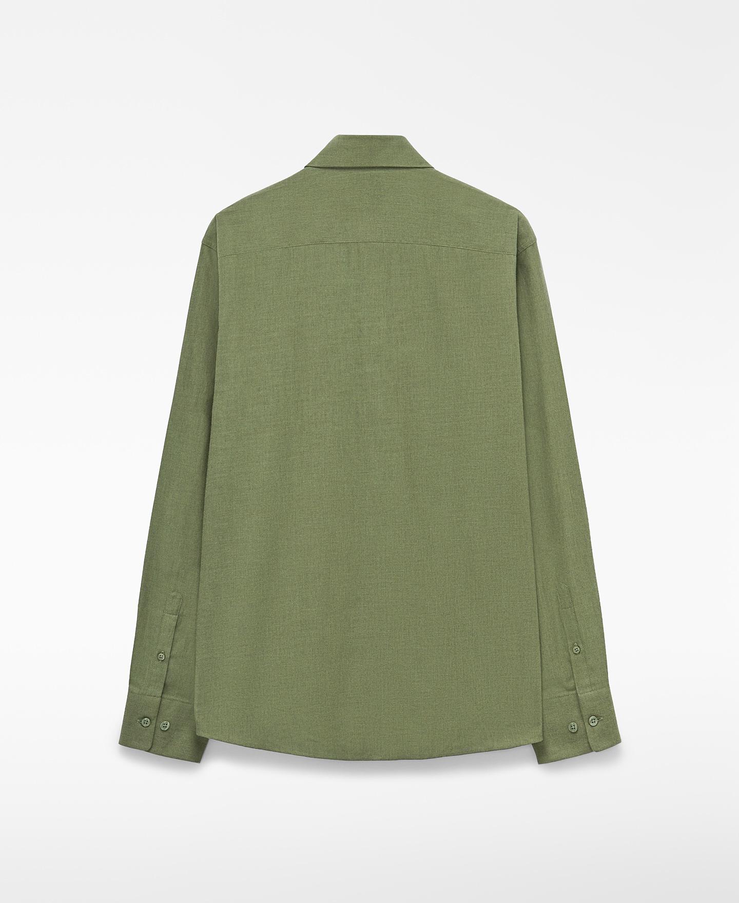 Camisa de hombre regular fit de algodón con cuello italiano - Adolfo Dominguez - Verde Oliva Verde Oliva-5