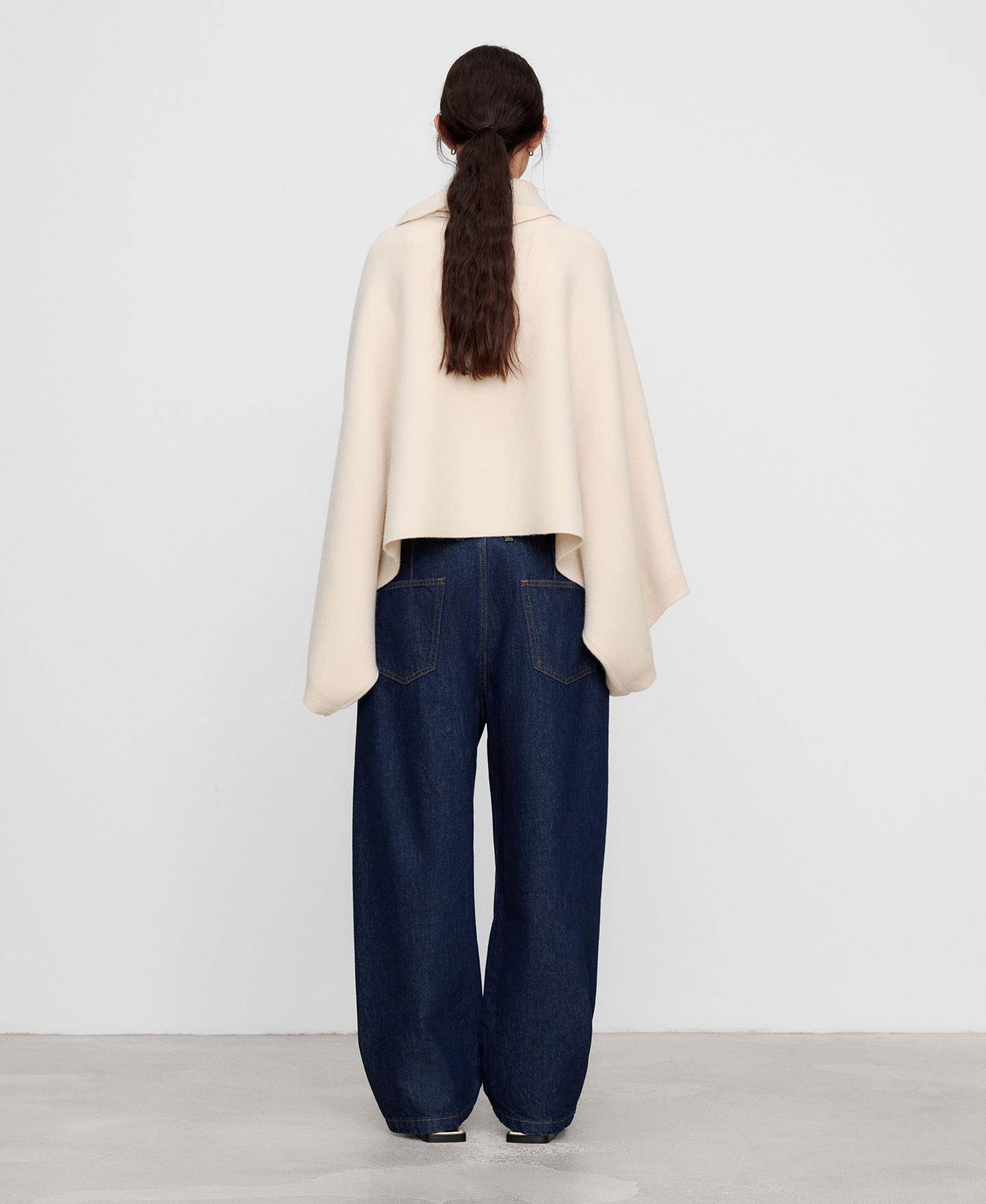 Chaqueta capa de mujer en lana merino con cuello chimenea - Adolfo Dominguez - Natural Natural-3