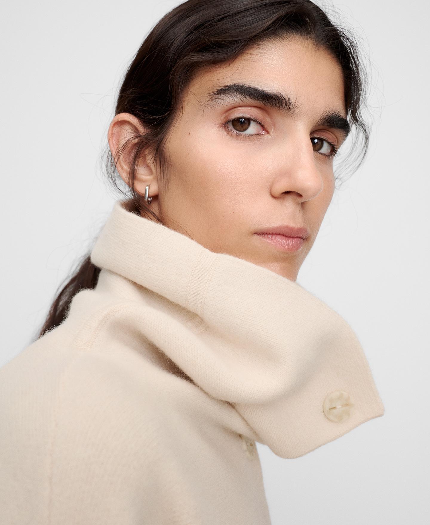 Chaqueta capa de mujer en lana merino con cuello chimenea - Adolfo Dominguez - Natural Natural-4