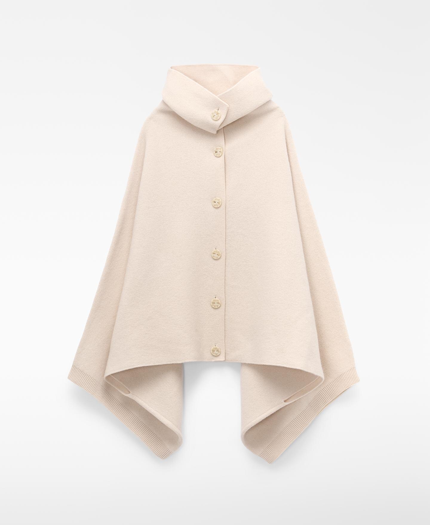 Chaqueta capa de mujer en lana merino con cuello chimenea - Adolfo Dominguez - Natural Natural-6