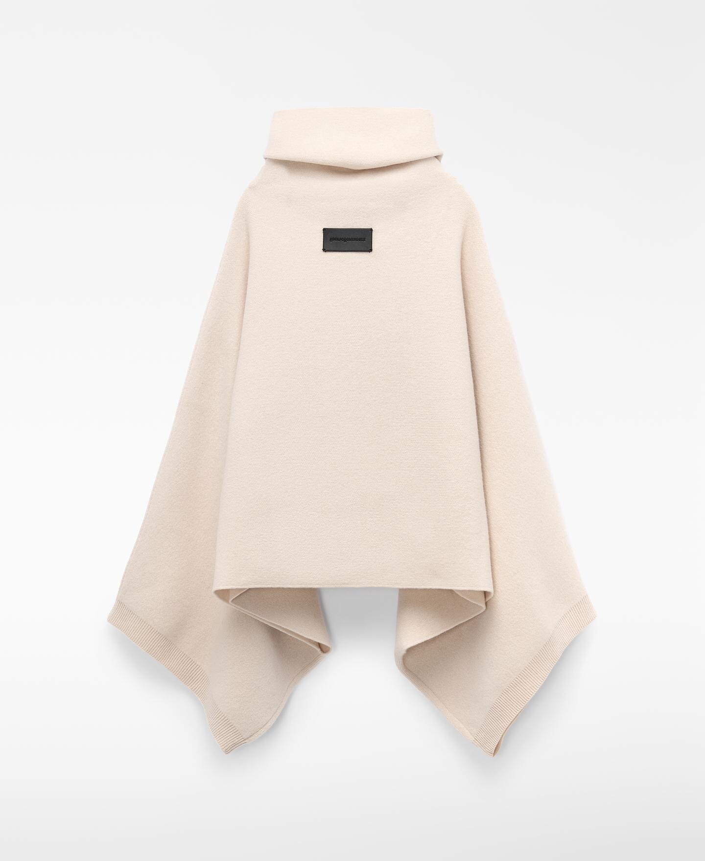 Chaqueta capa de mujer en lana merino con cuello chimenea - Adolfo Dominguez - Natural Natural-5