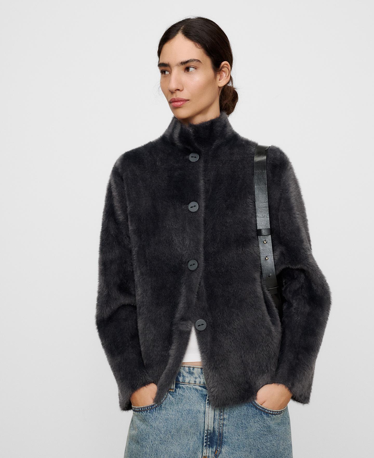 Imagen 0 de Chaqueta de mujer con cuello perkins y efecto pelo Gris