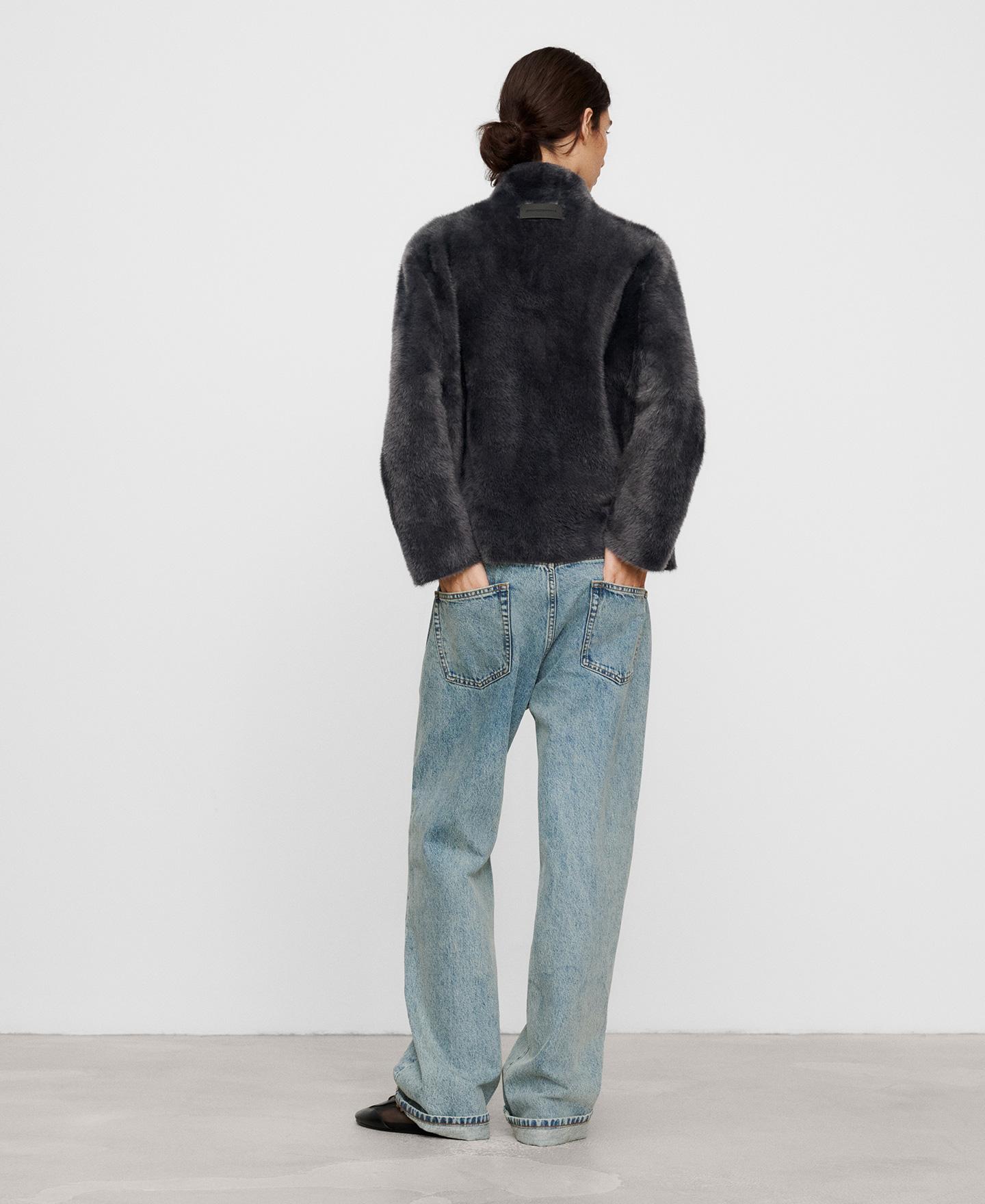 Chaqueta de mujer con cuello perkins y efecto pelo - Adolfo Dominguez - Gris Gris-3