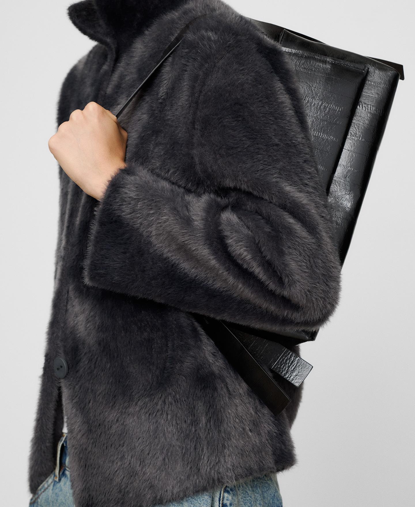 Chaqueta de mujer con cuello perkins y efecto pelo - Adolfo Dominguez - Gris Gris-4