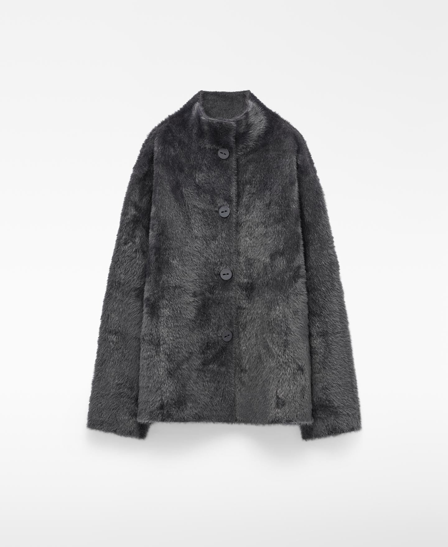 Chaqueta de mujer con cuello perkins y efecto pelo - Adolfo Dominguez - Gris Gris-6