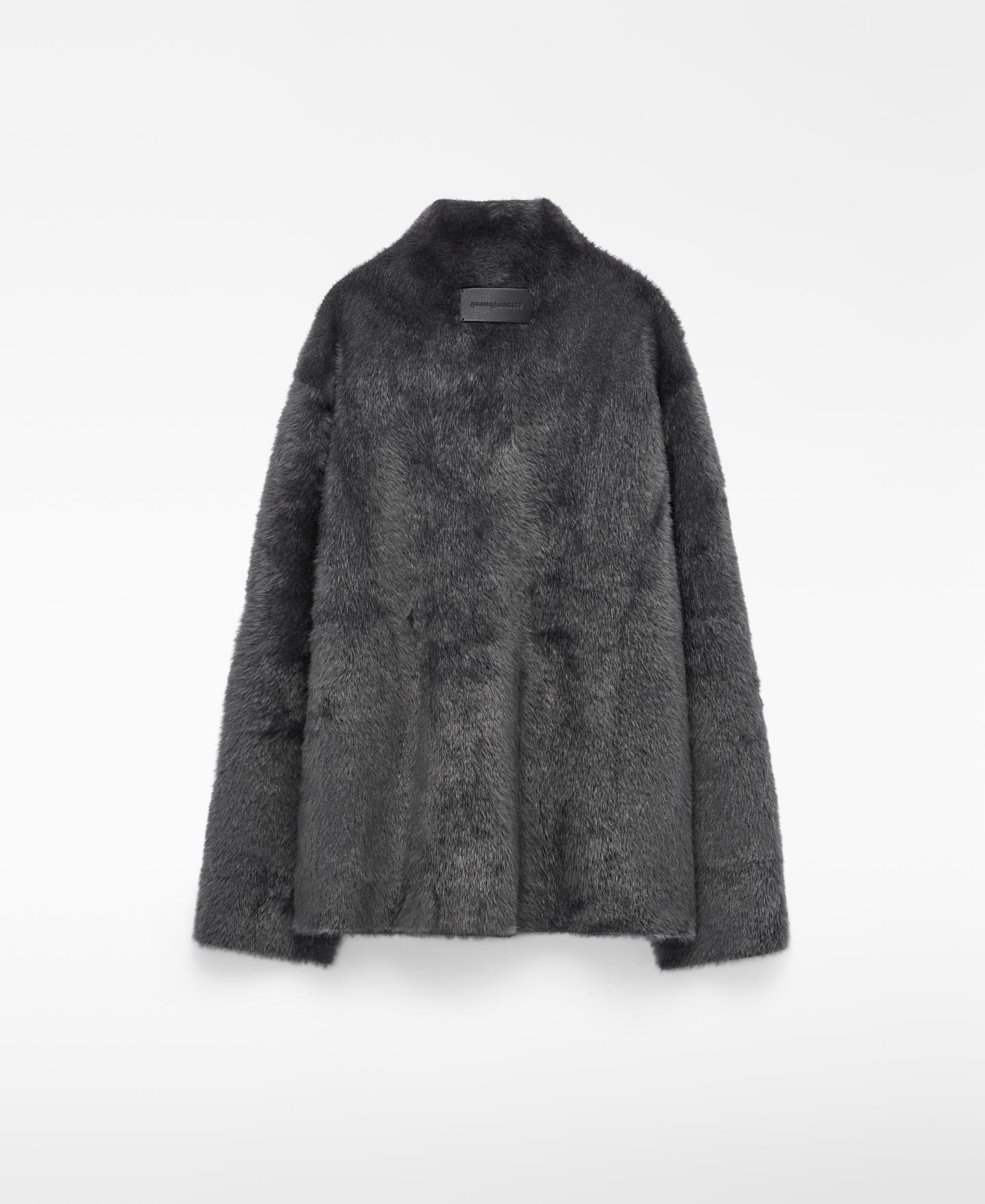 Chaqueta de mujer con cuello perkins y efecto pelo - Adolfo Dominguez - Gris Gris-5