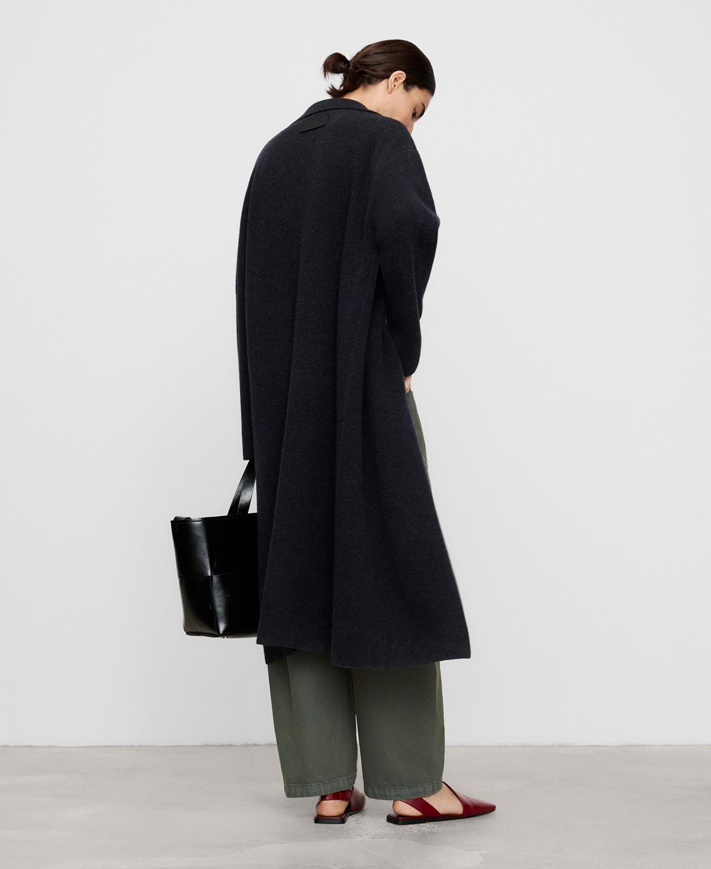 Abrigo largo de mujer cruzado en punto de lana merino - Adolfo Dominguez - Gris oscuro Gris oscuro-3