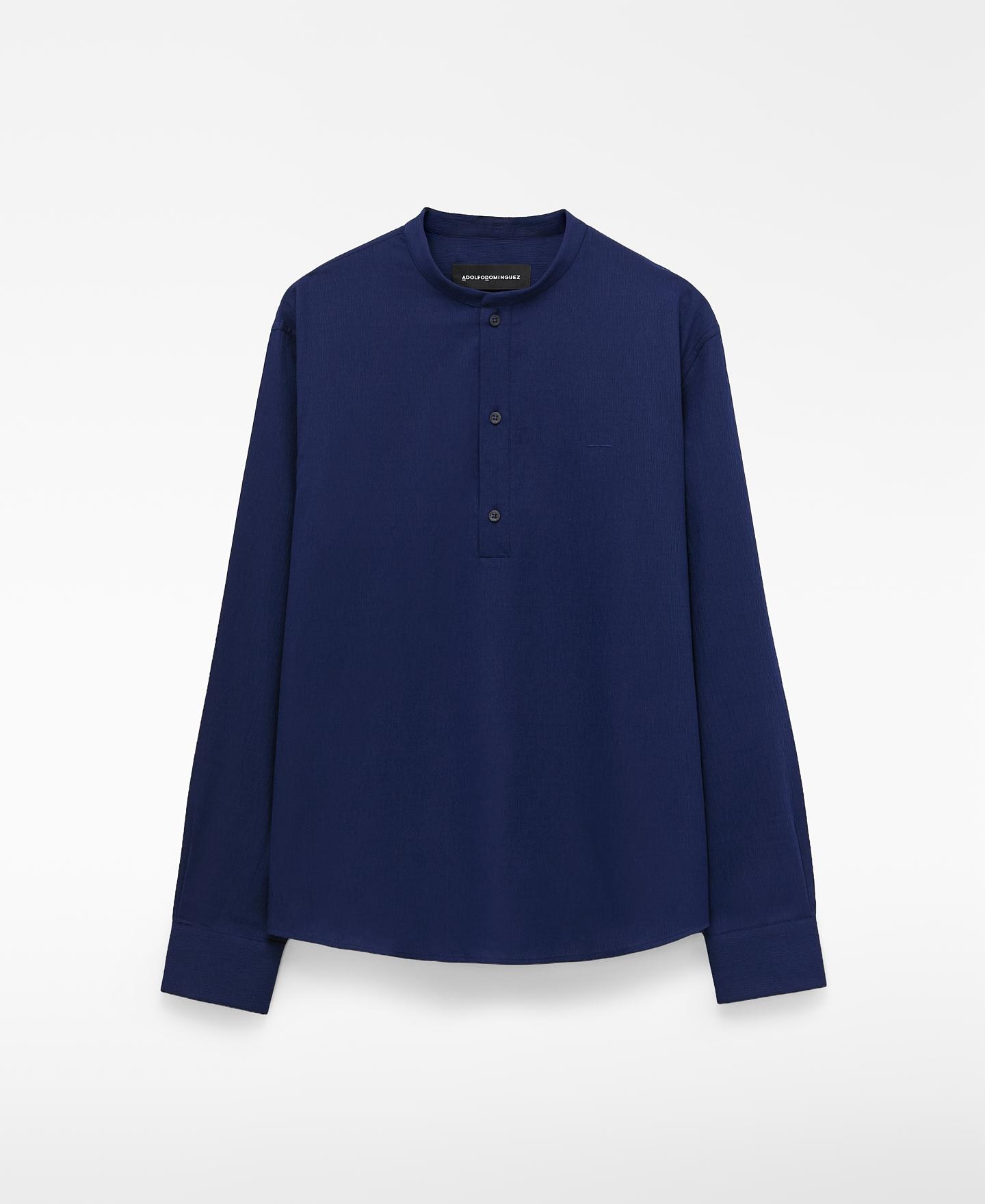 Camisa panadera de hombre con cuello mao en algodón - Adolfo Dominguez - Azul oscuro Azul oscuro-6