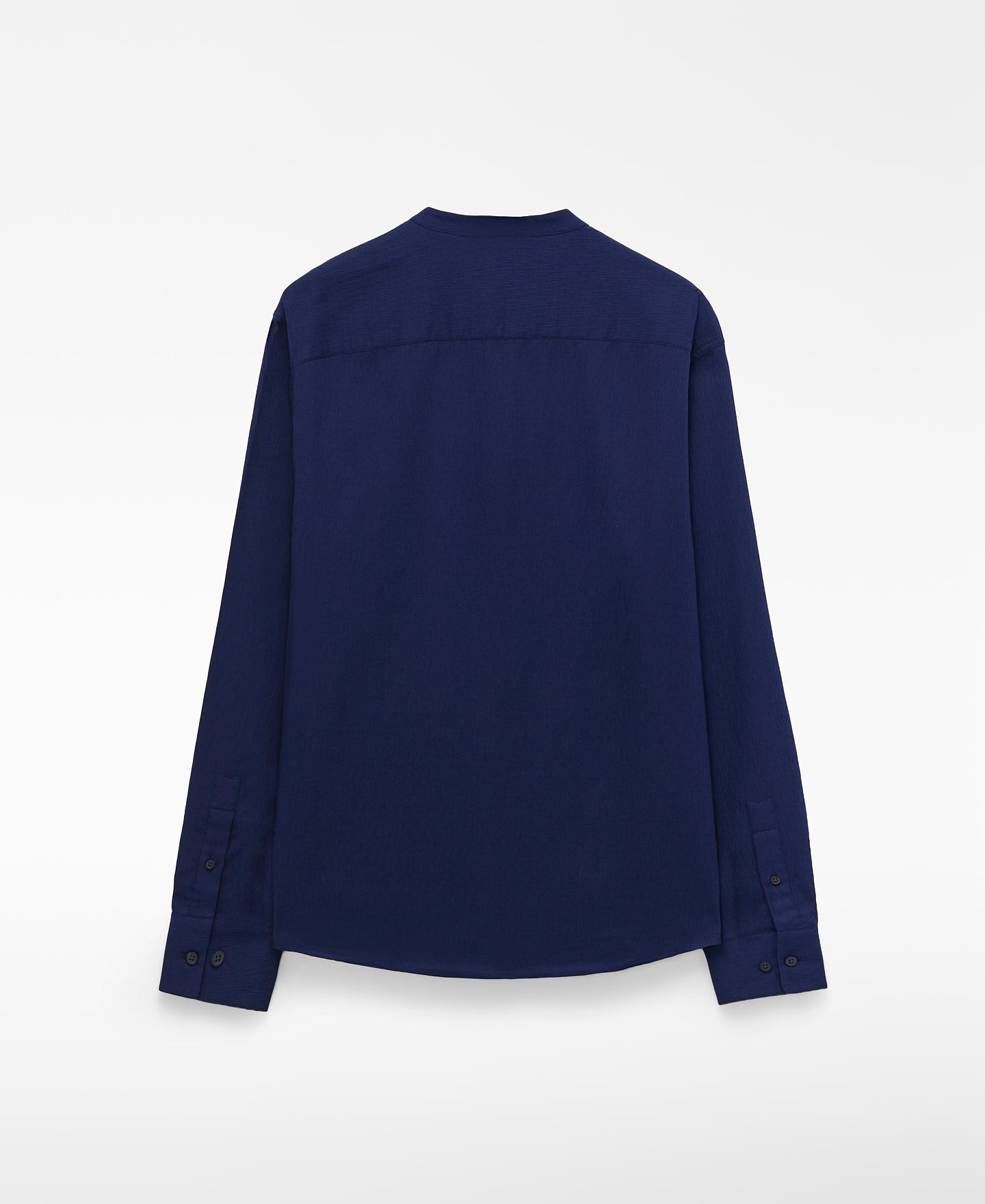 Camisa panadera de hombre con cuello mao en algodón - Adolfo Dominguez - Azul oscuro Azul oscuro-5