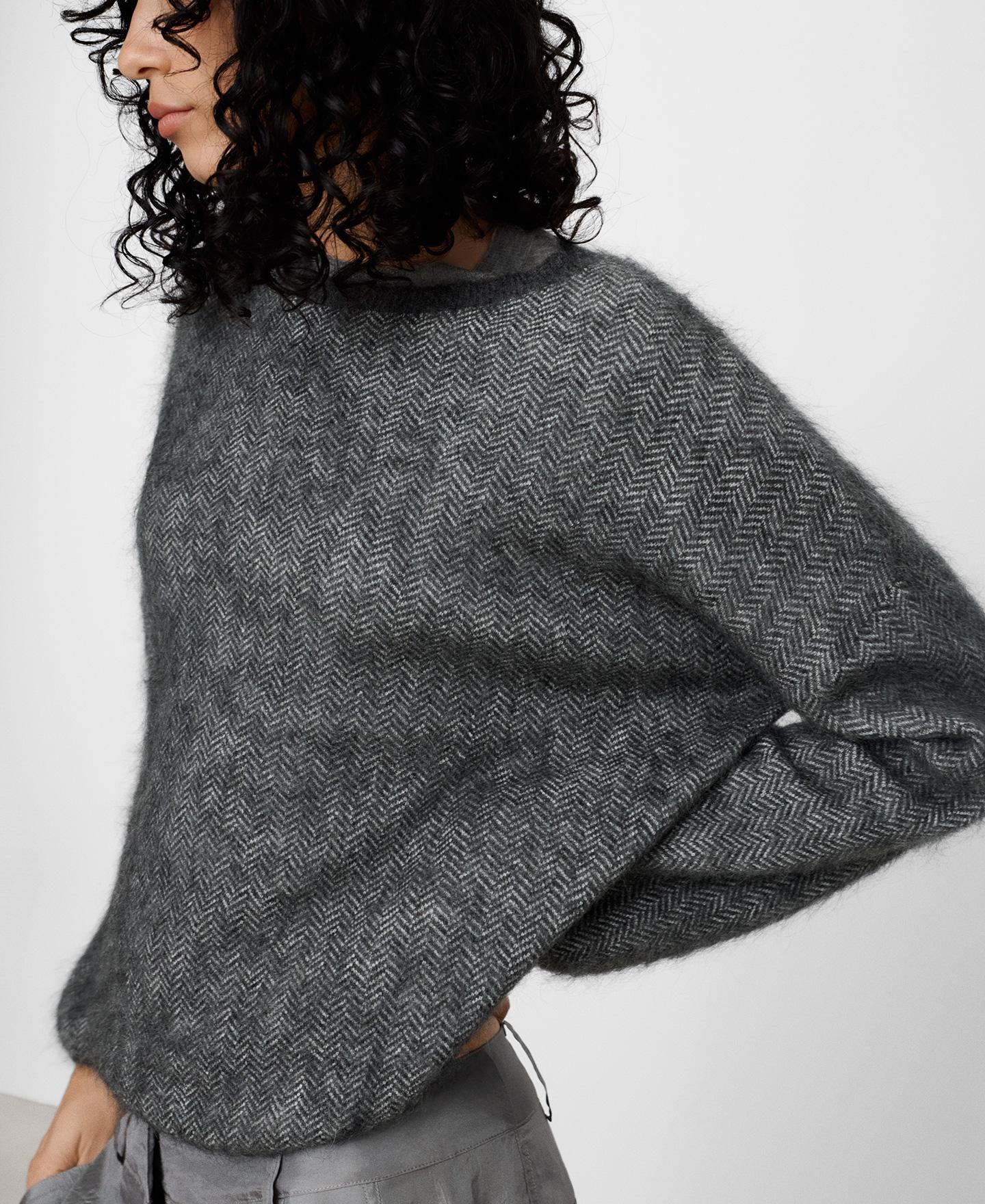 Imagen 0 de Jersey de mujer con mohair jacquard de espiga Blanco / Gris