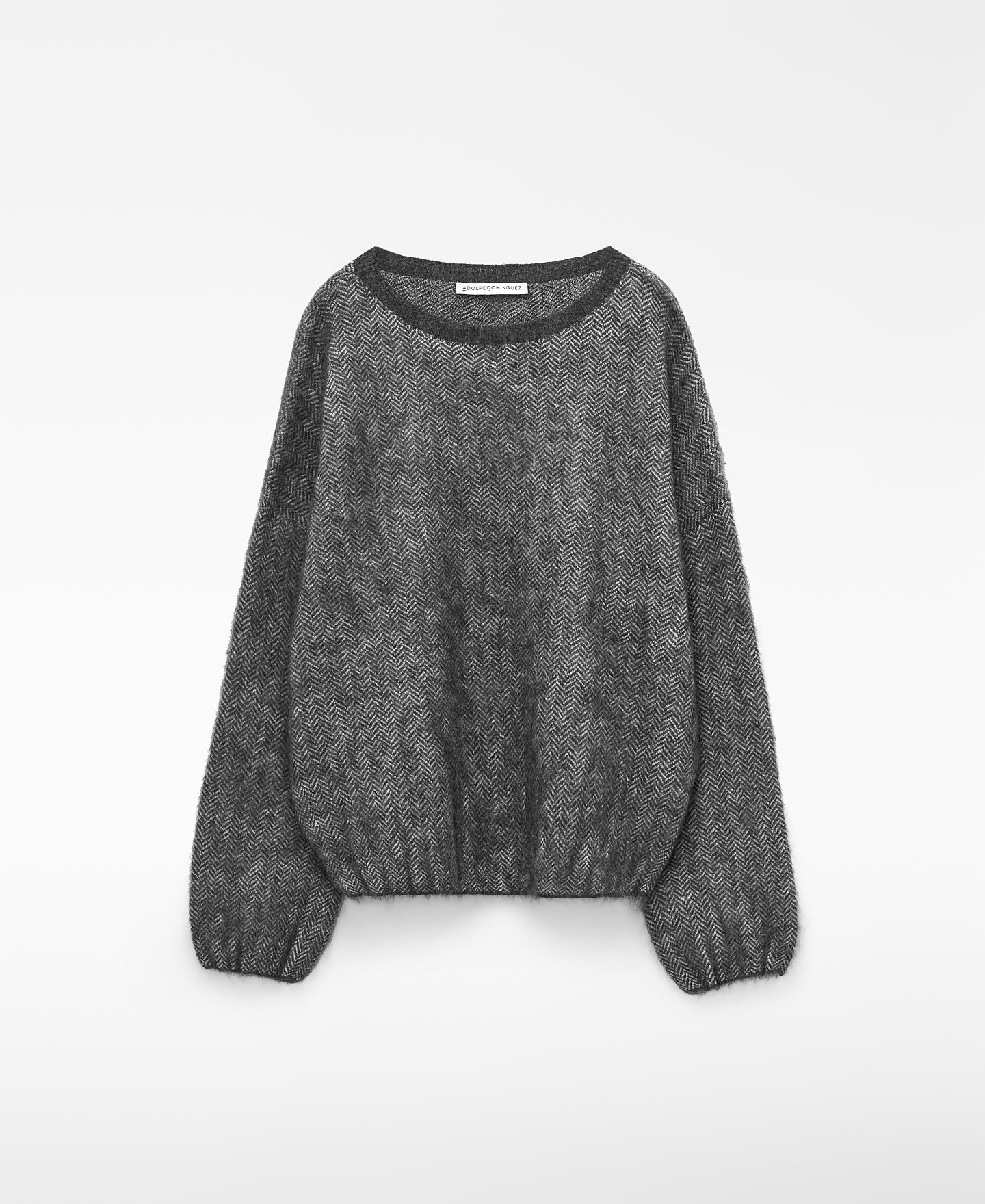 Jersey de mujer con mohair jacquard de espiga - Adolfo Dominguez - Blanco / Gris Blanco / Gris-6