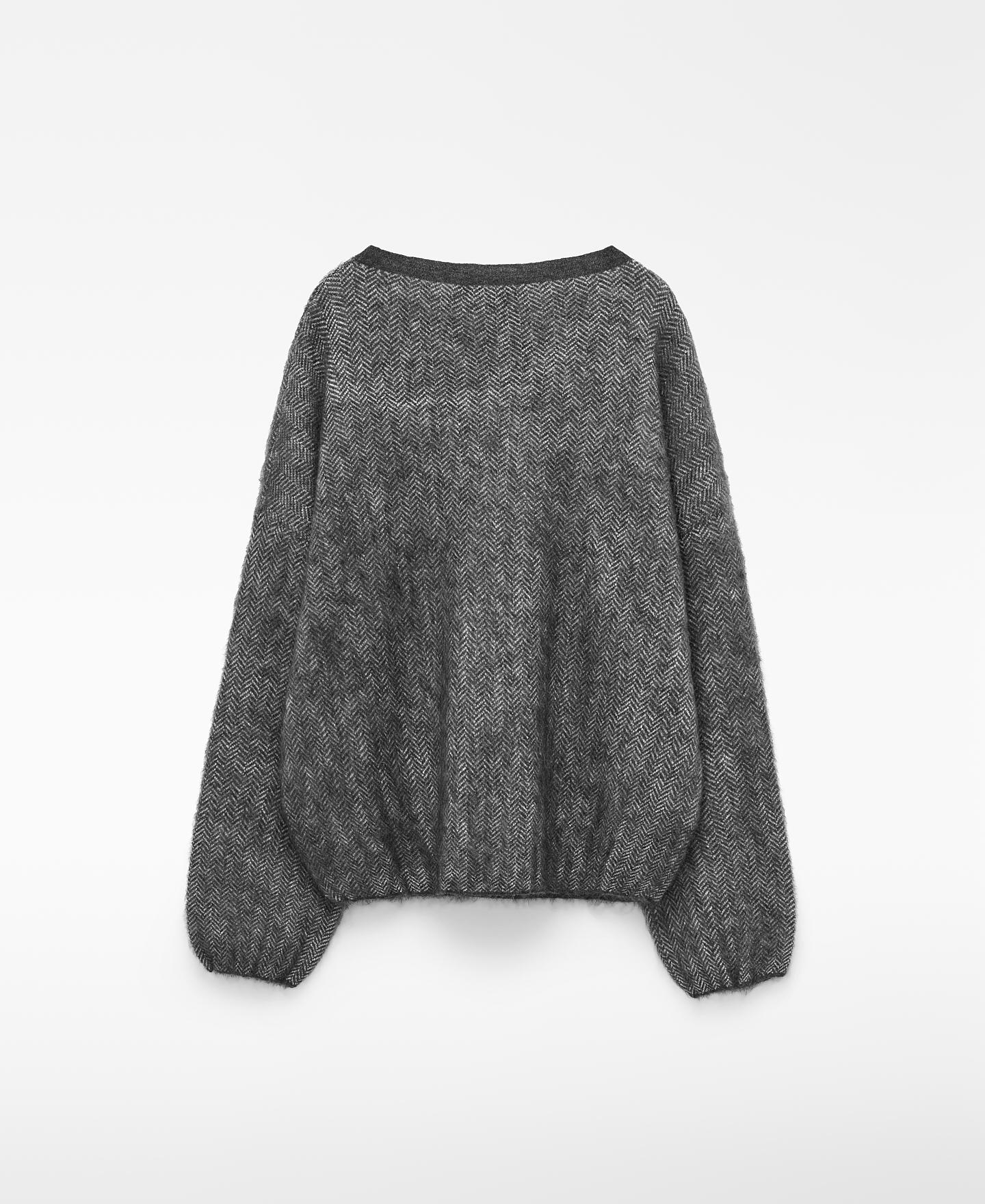 Jersey de mujer con mohair jacquard de espiga - Adolfo Dominguez - Blanco / Gris Blanco / Gris-5