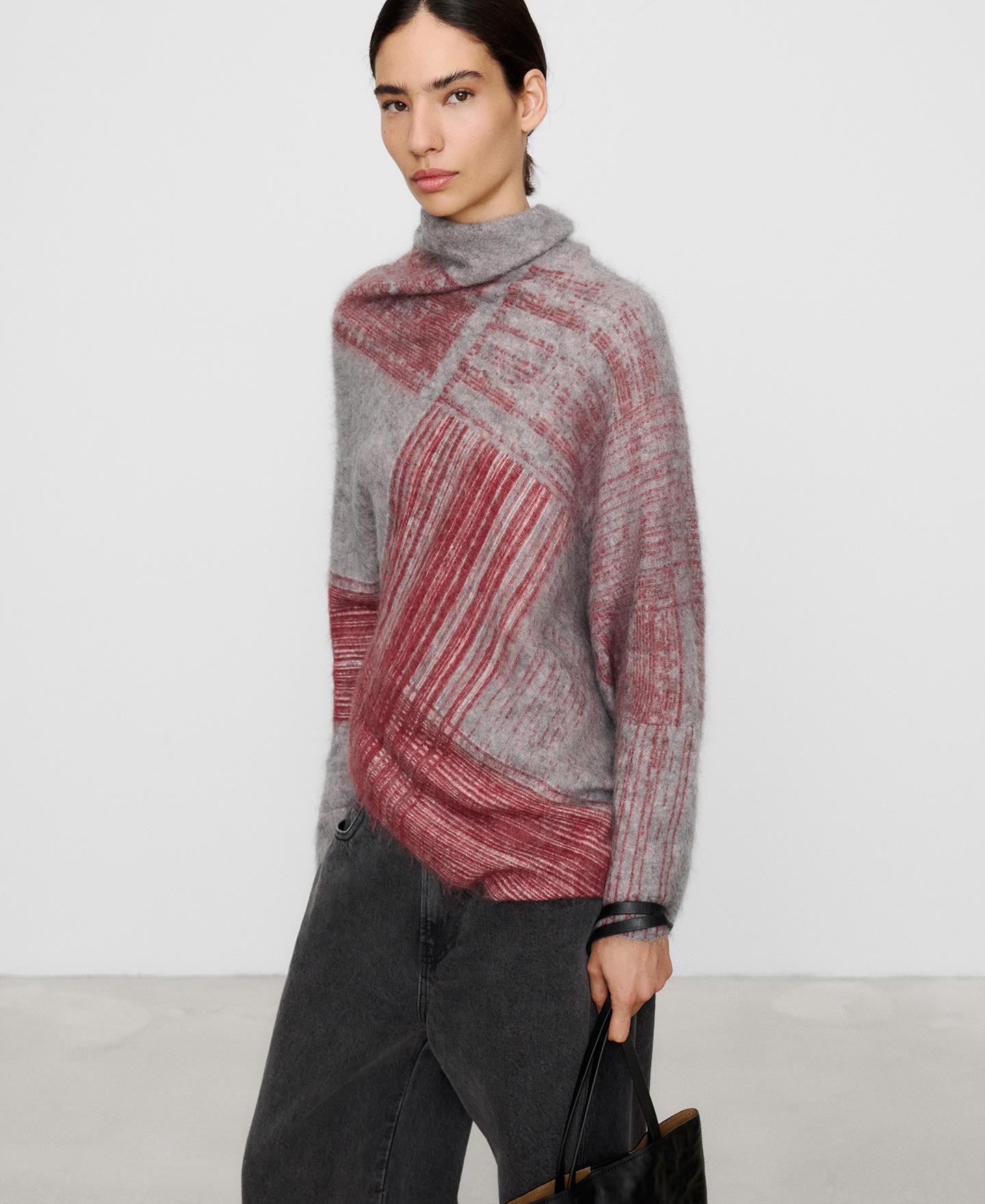 Jersey de mujer bajo asimétrico con mohair y lana merino - Adolfo Dominguez - Gris Gris-1