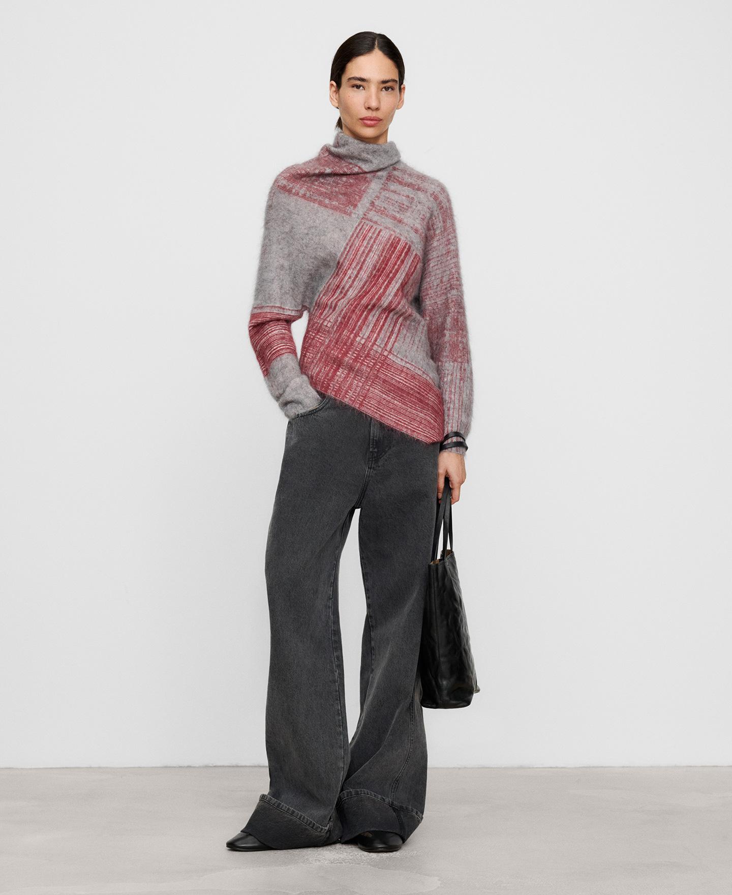Jersey de mujer bajo asimétrico con mohair y lana merino - Adolfo Dominguez - Gris Gris-2