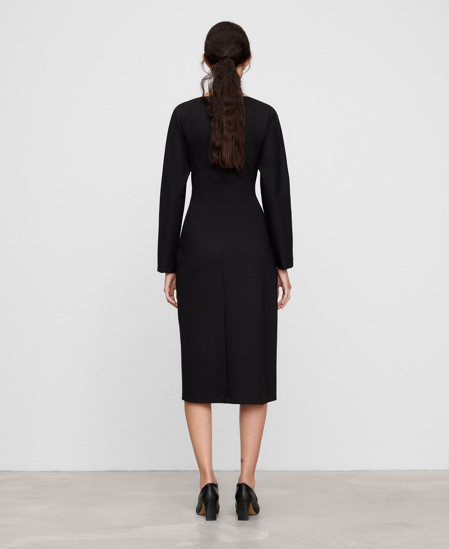Vestido midi cruzado con cuello pico - Adolfo Dominguez - Negro Negro-3