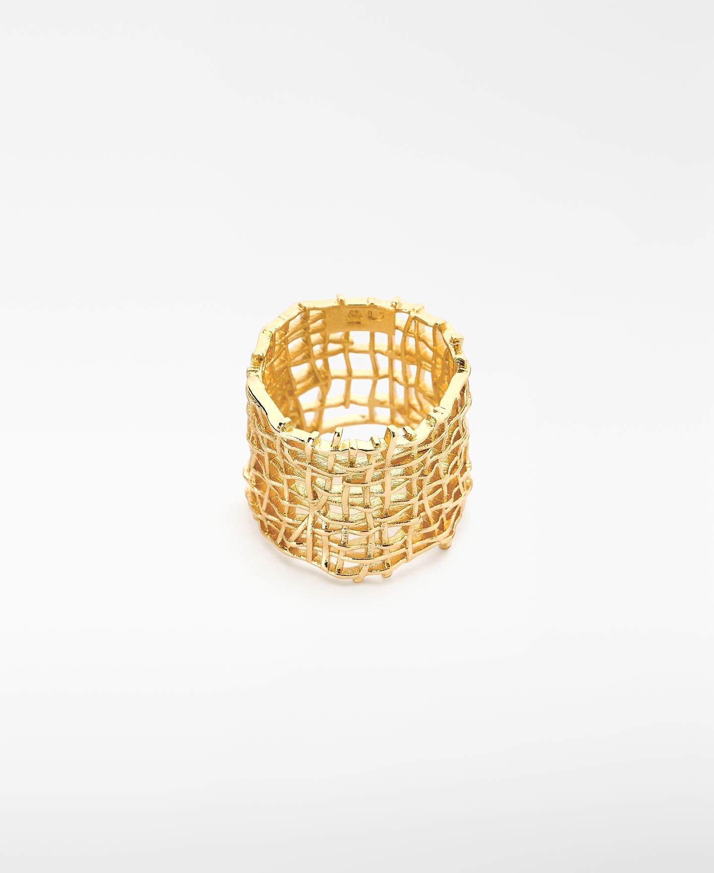 Anillo con entramado metálico irregular - Adolfo Dominguez - Dorado Dorado-1