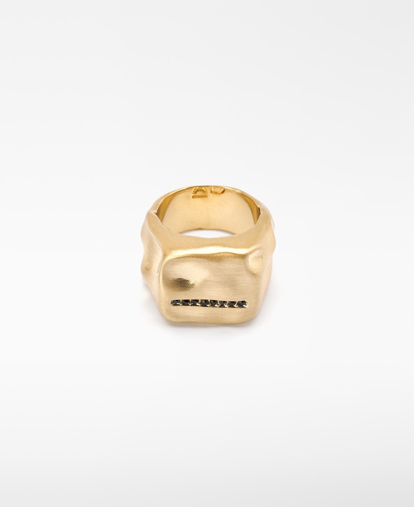 Anillo metálico tipo sello con cristales - Adolfo Dominguez - Dorado Dorado-1