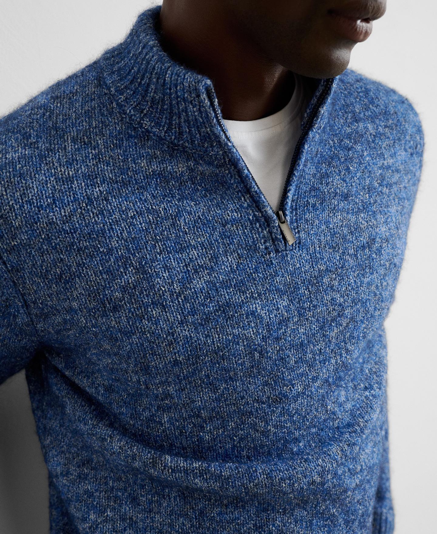 Jersey de media cremallera de hombre con algodón y lana merino - Adolfo Dominguez - Azul Azul-4