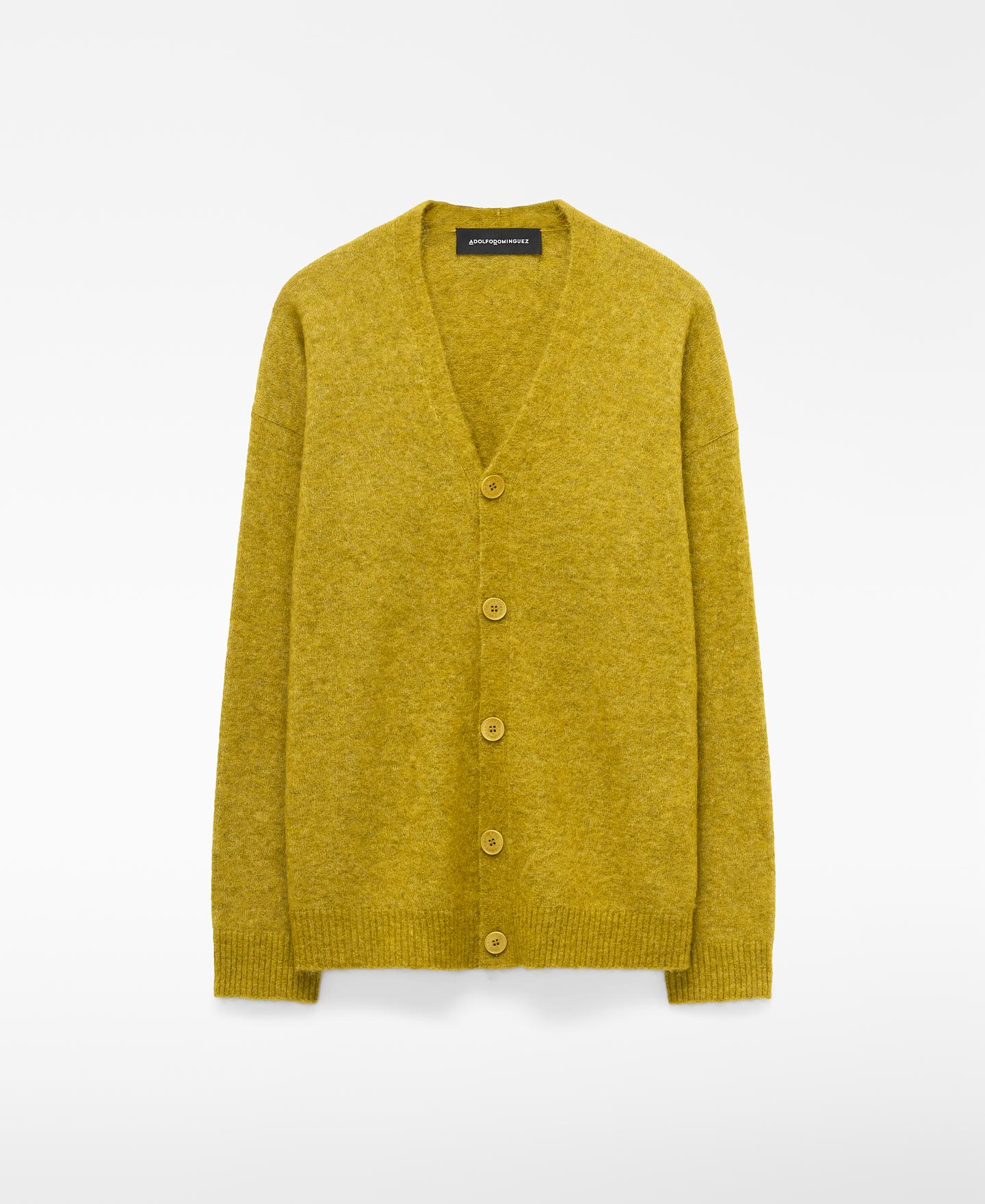 Imagen 0 de Cárdigan de hombre con alpaca y lana merino con cuello pico Verde