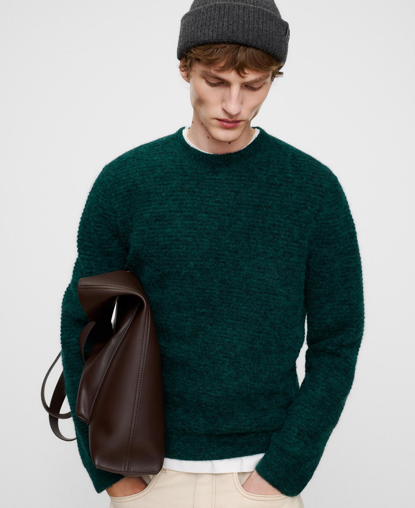 Imagen 0 de Jersey de hombre de punto estructurado con alpaca y lana merino Verde oscuro
