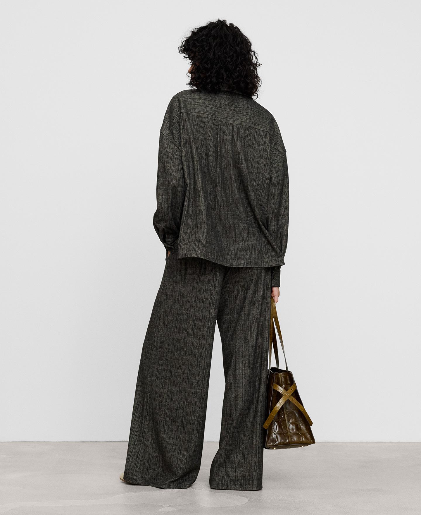 Pantalón ancho de mujer jaspeado con delantero cruzado - Adolfo Dominguez - Negro Negro-3