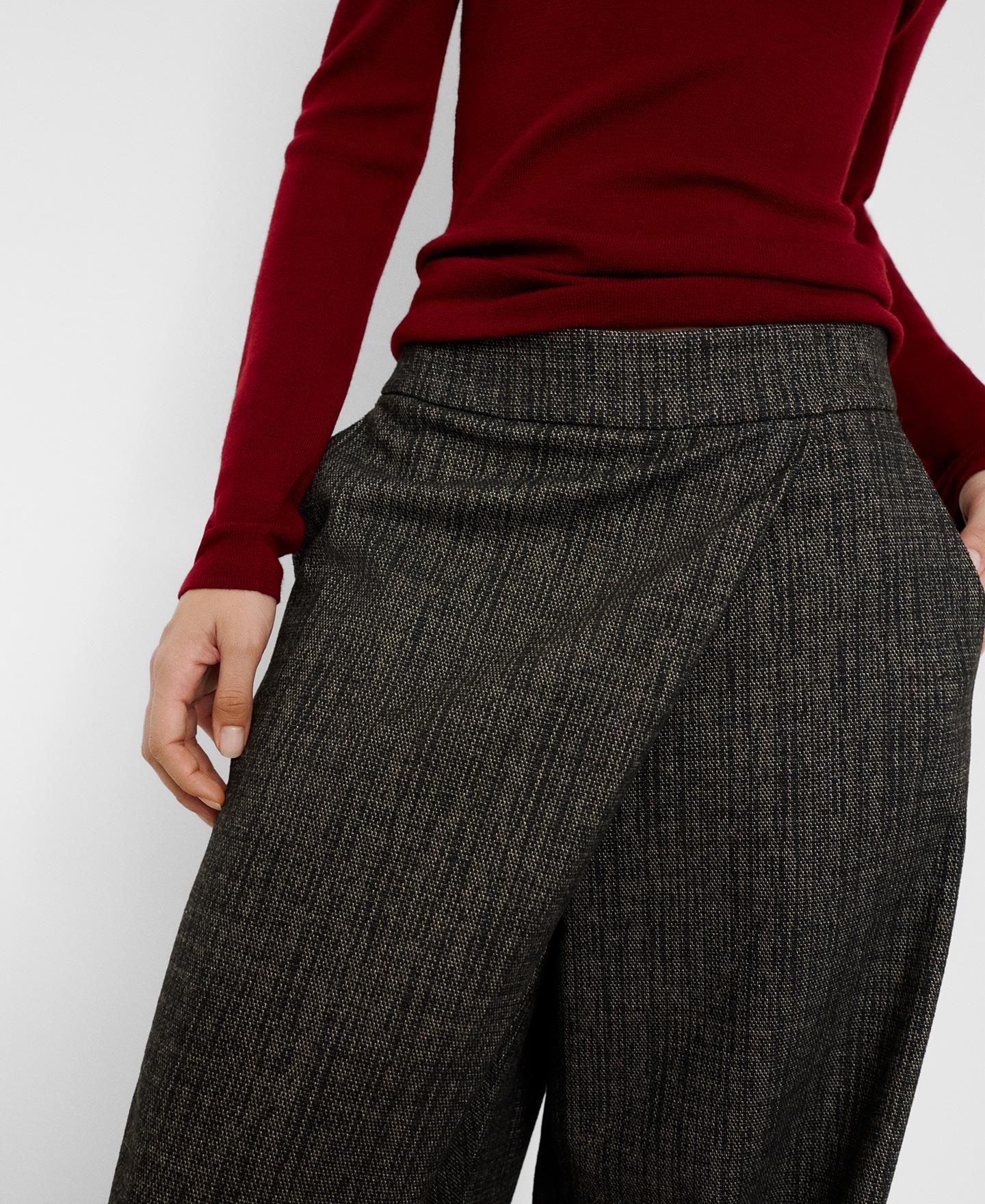 Pantalón ancho de mujer jaspeado con delantero cruzado - Adolfo Dominguez - Negro Negro-4