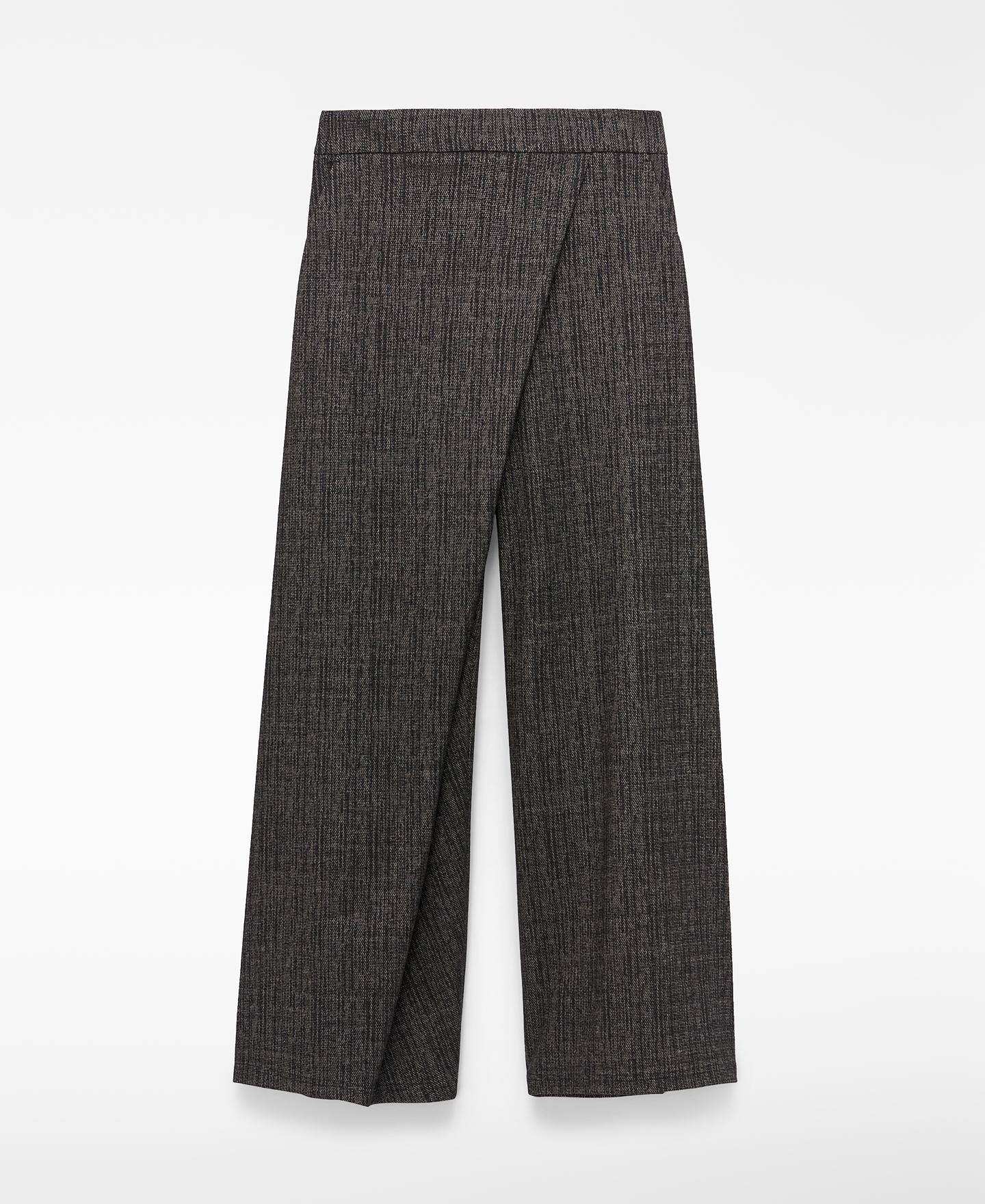Pantalón ancho de mujer jaspeado con delantero cruzado - Adolfo Dominguez - Negro Negro-6