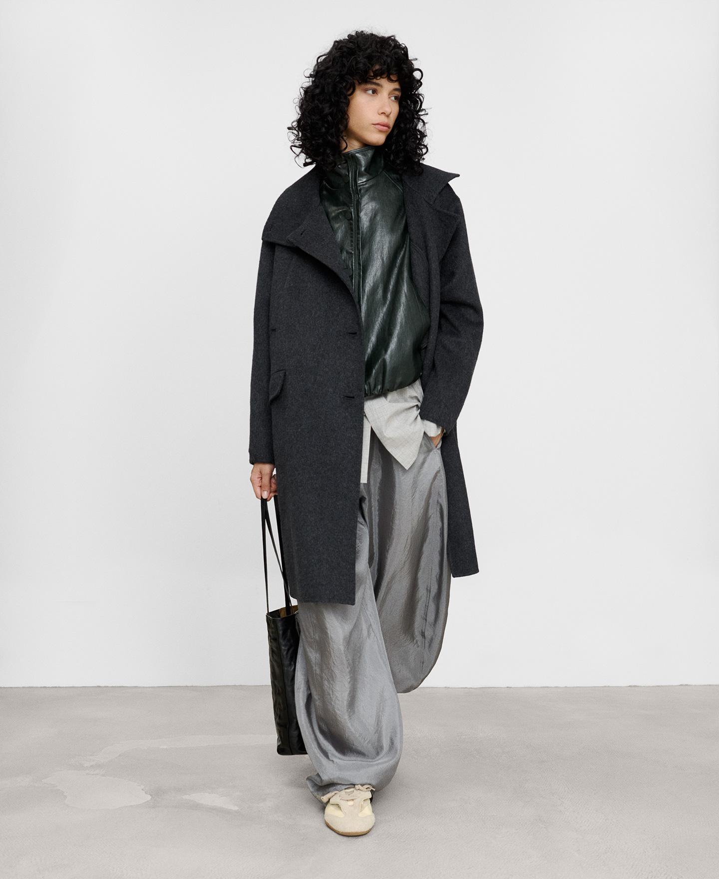 Abrigo largo de mujer cruzado con lana merino - Adolfo Dominguez - Gris oscuro Gris oscuro-2