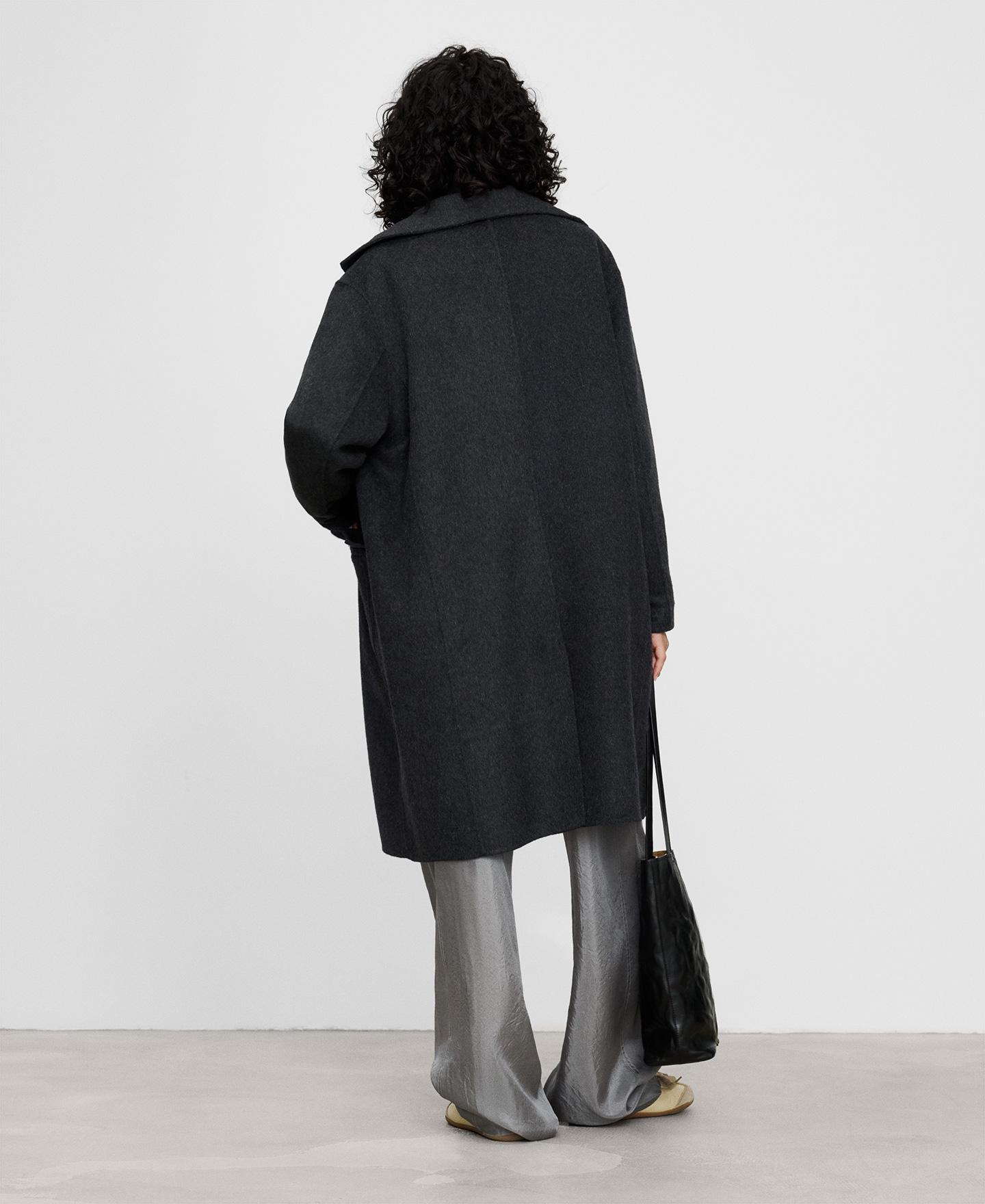 Abrigo largo de mujer cruzado con lana merino - Adolfo Dominguez - Gris oscuro Gris oscuro-3