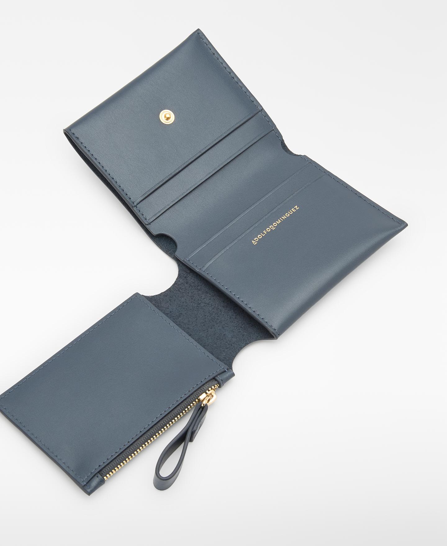 Cartera desplegable de piel de mujer - Adolfo Dominguez - Azul Azul-3