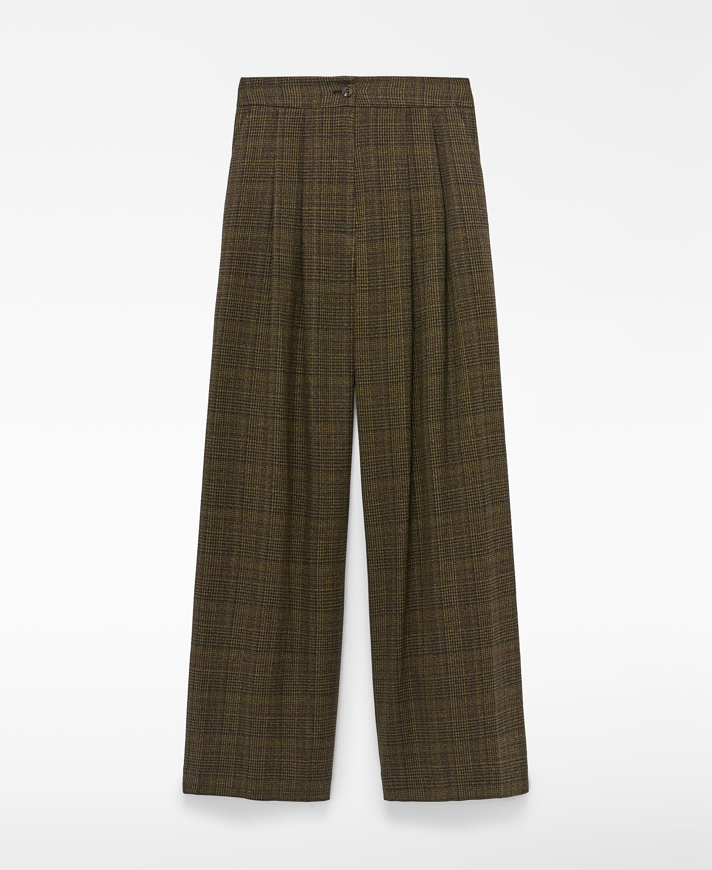 Imagen 6 de Pantalón ancho de mujer de doble pinza a cuadros - Adolfo Dominguez - Verde Verde