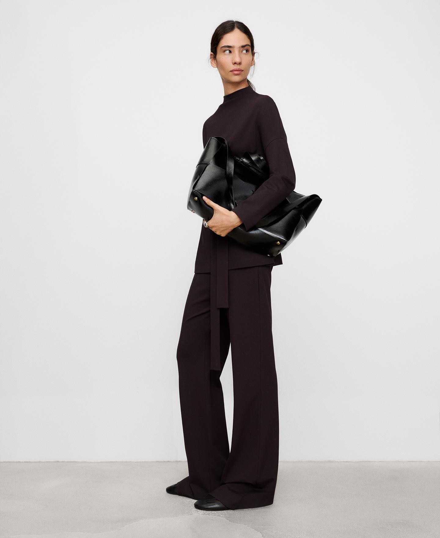 Pantalón campana de mujer con corte central - Adolfo Dominguez - Marrón Marrón-5