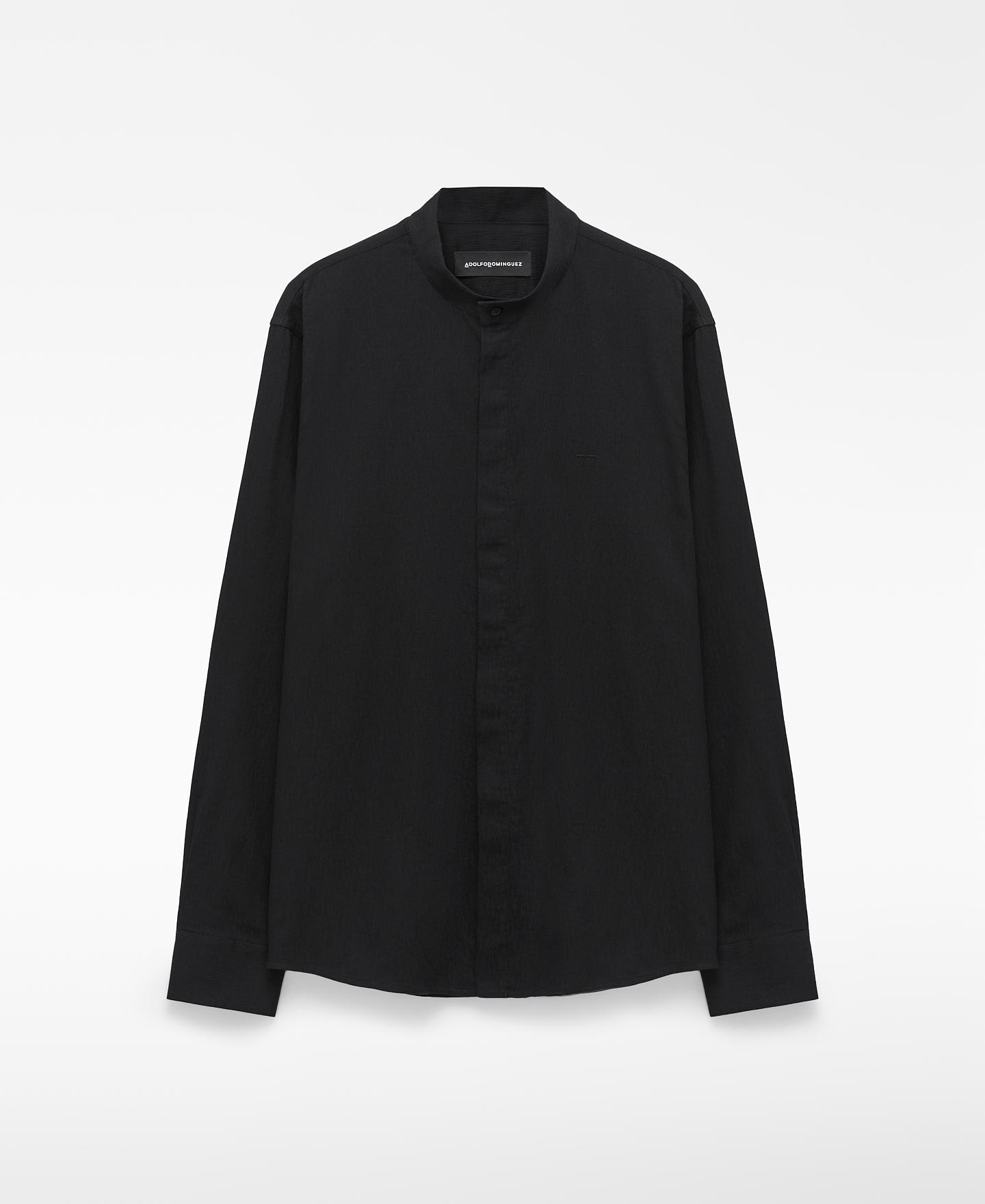 Camisa de hombre regular fit con cuello mao 100% algodón - Adolfo Dominguez - Negro Negro-1